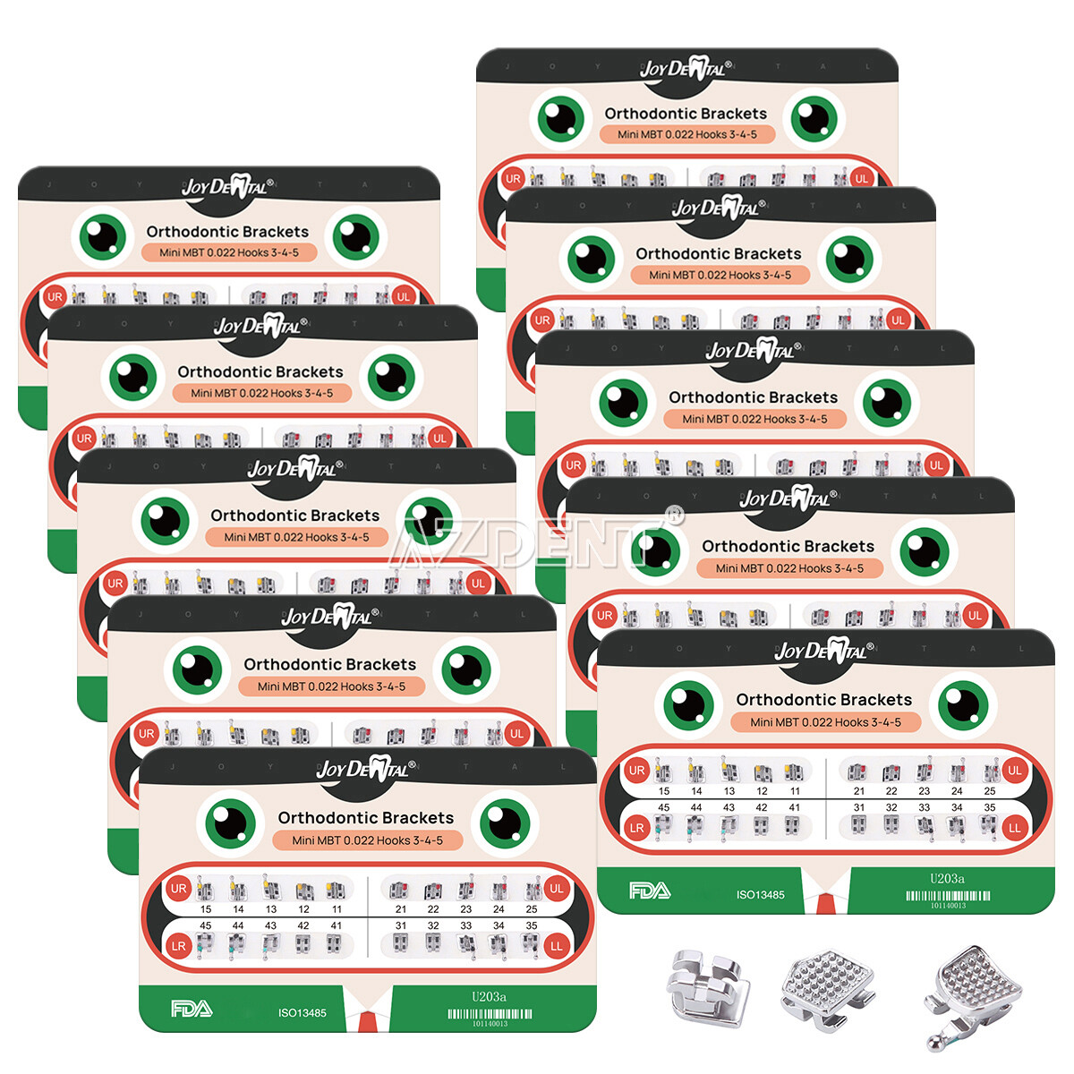 AZDENT Dental Orthodontic Bracket Braces Mini Slot MBT Roth .022/.018 Hooks 345