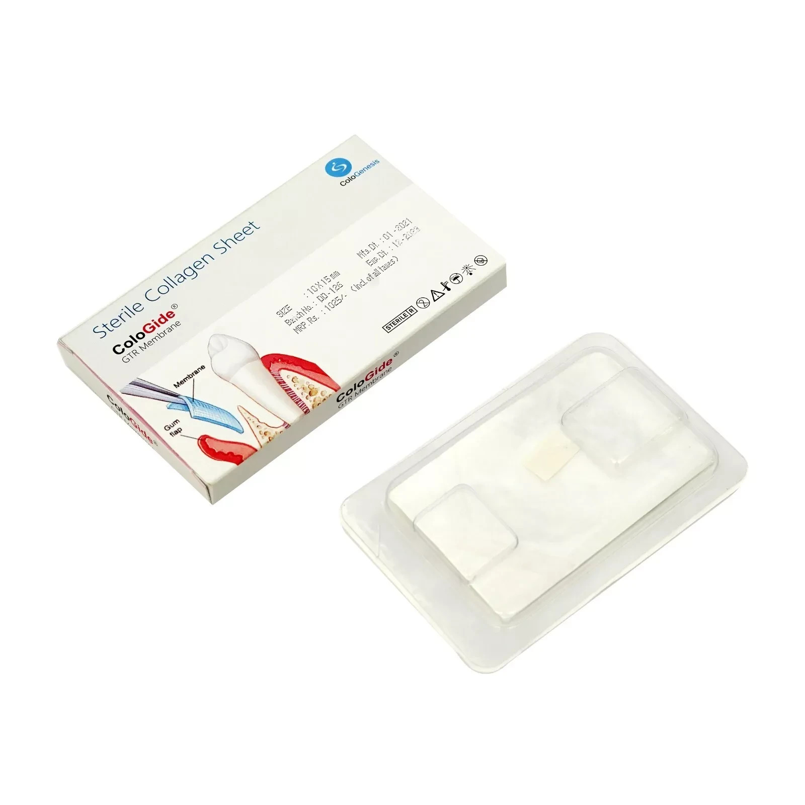 NEW DENTAL COLO GIDE STERILE COLLAGEN SHEET GTR MEMBRANE 10 X 15 mm
