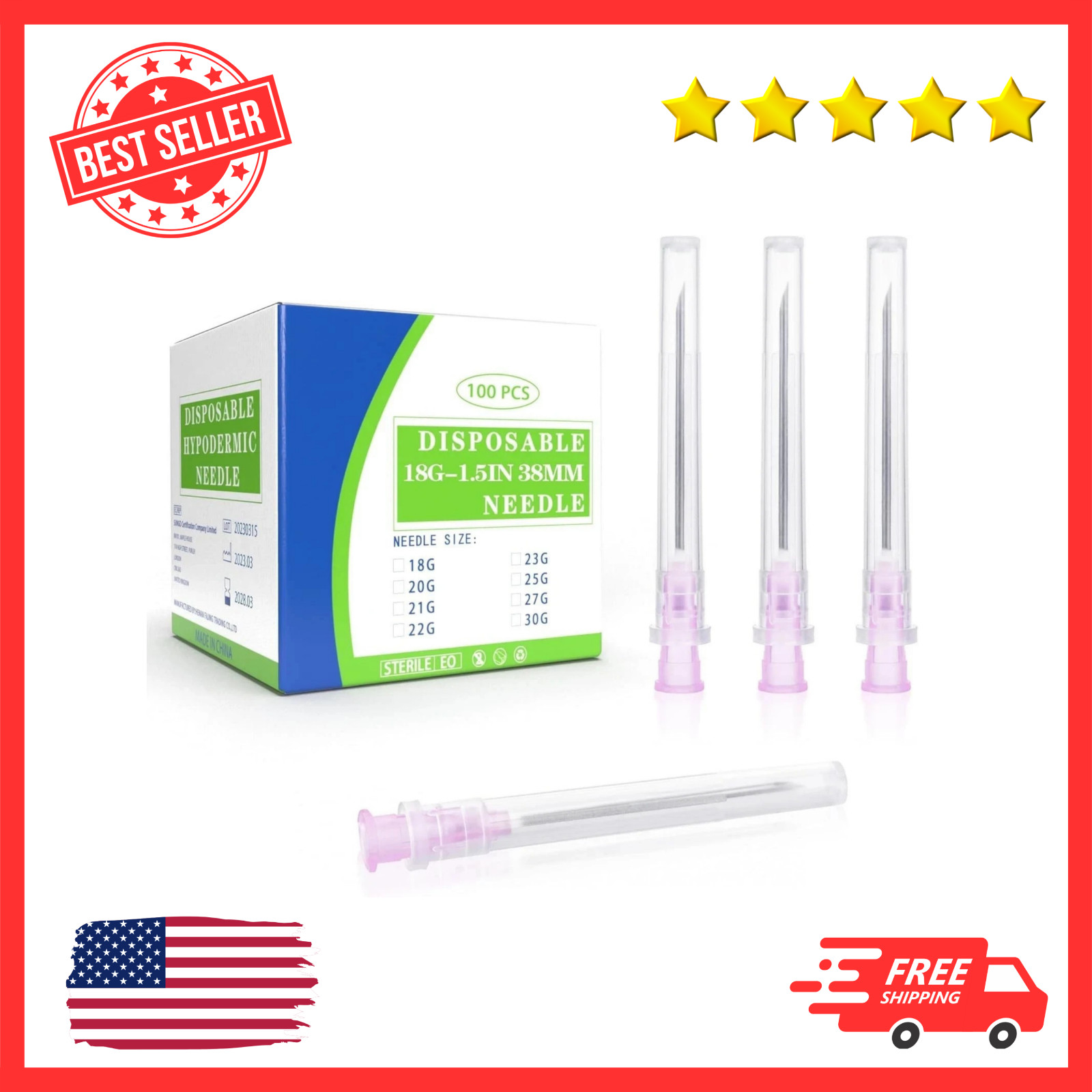 18 Gauge 1.5 Inch Disposable Needles with Caps for Scientific and Lab Dispensing