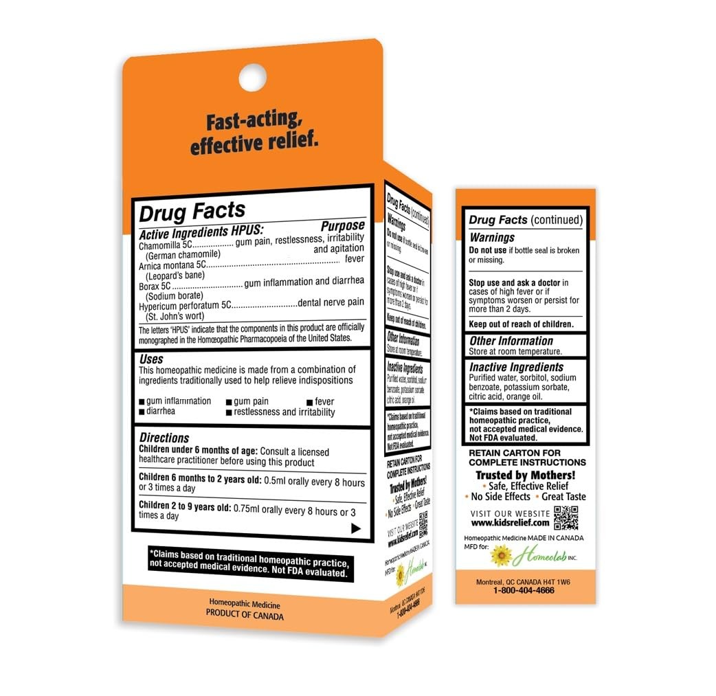 Kids Teething Oral Solution (Orange Flavour) 0.85 Fl Oz (Pack of 1), Orange