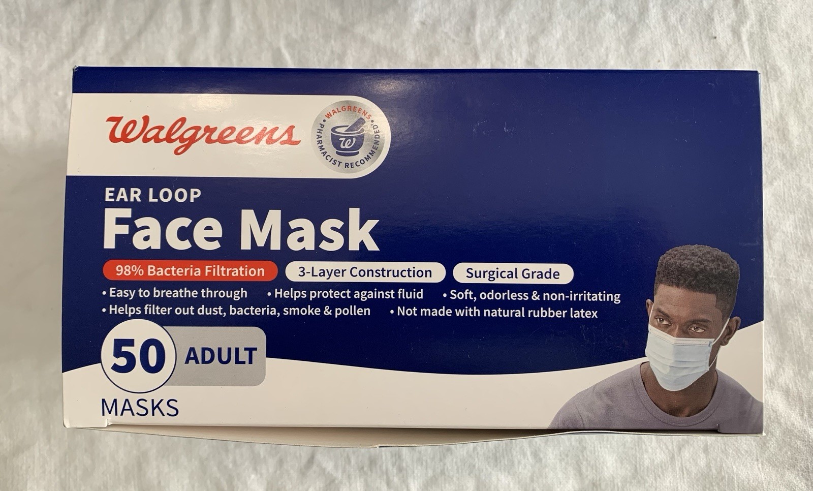 2 Pack Walgreens Ear Loop Face Mask Box 50 Count (100 Total) 3 Layer Adult Sz/