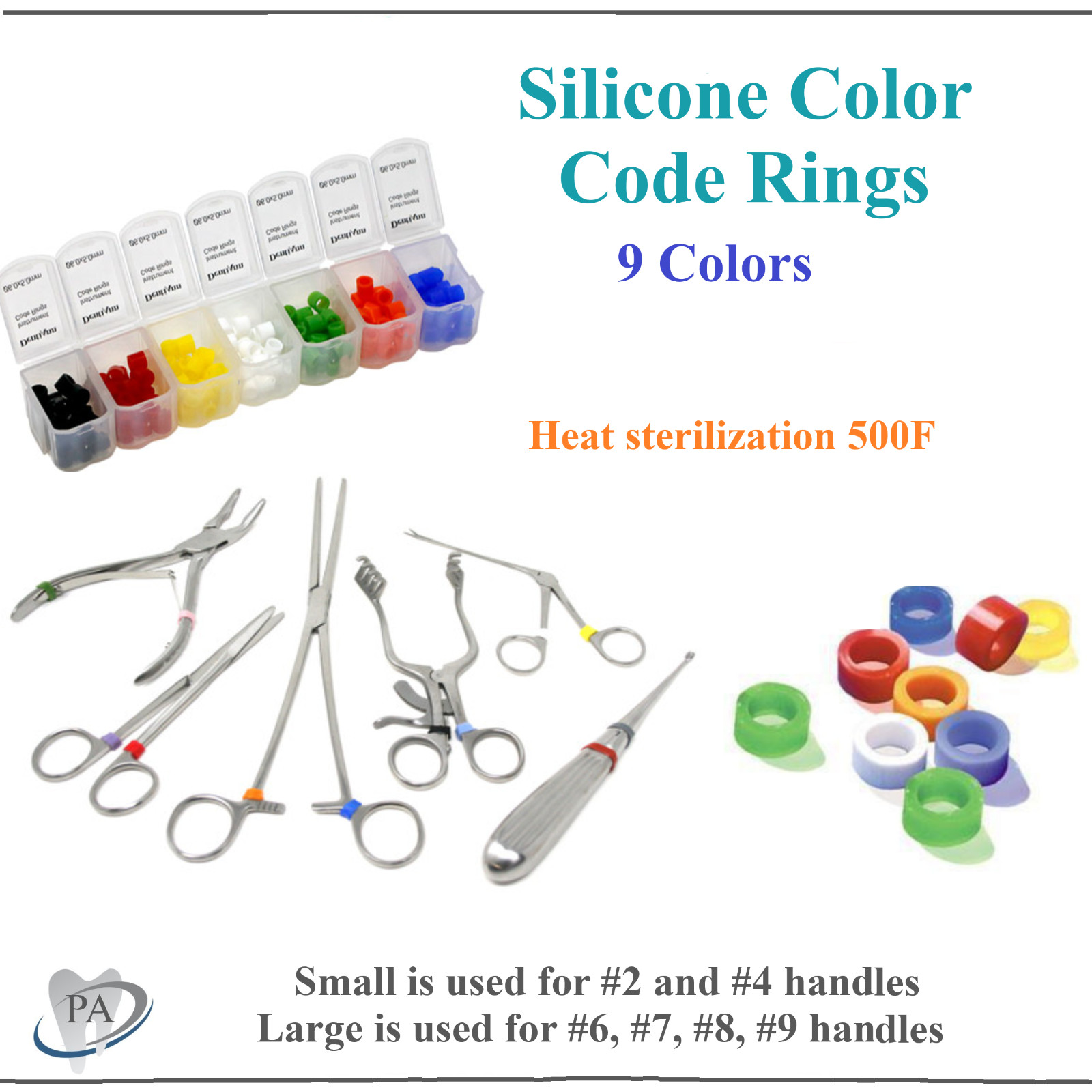 Dental Instrument Silicone Color Code Rings Small/Large Autoclavable to 375F