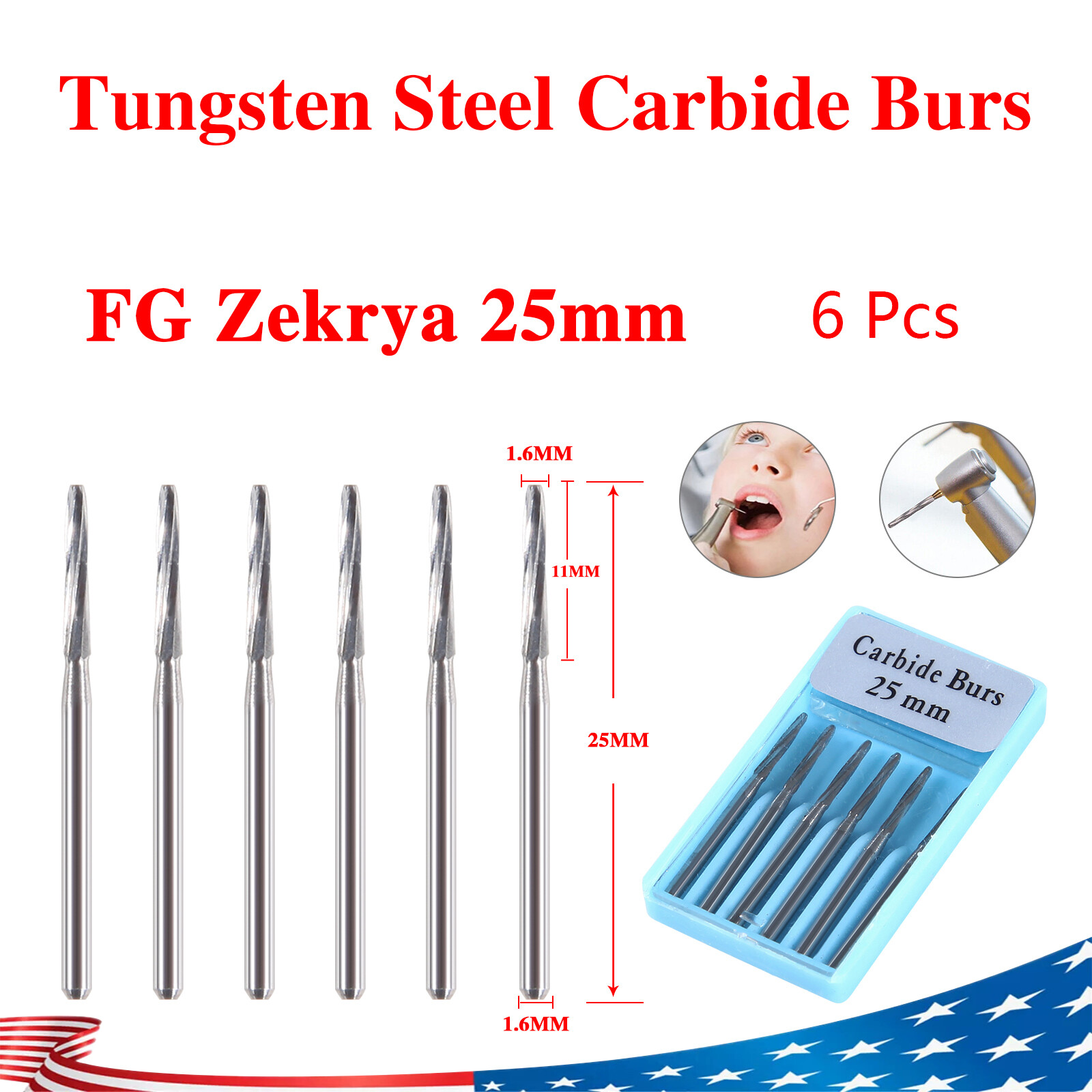 Dental Surgical Zekrya Carbide Tungsten Bone Cutters Finishing FG Bur 25/28mm