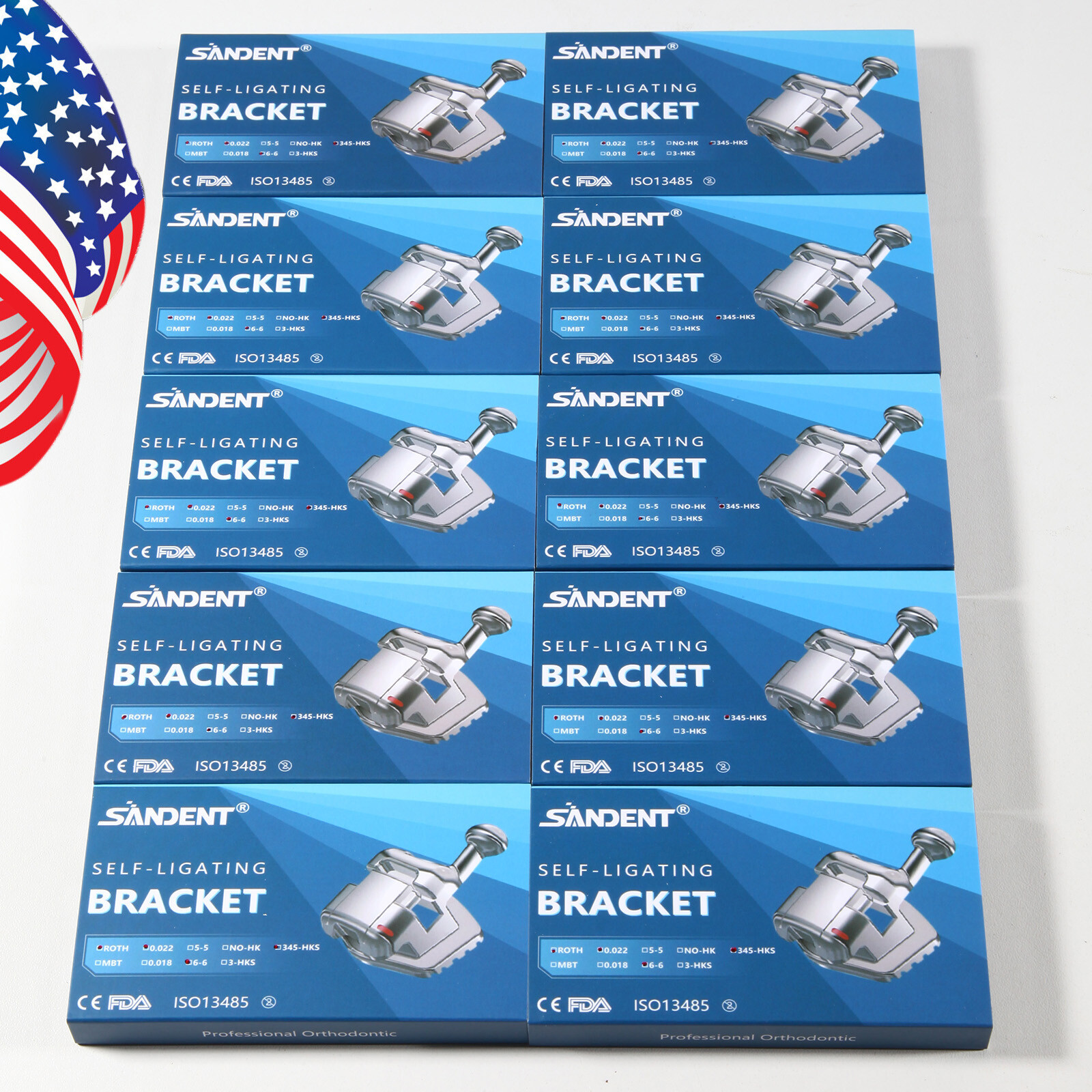 SANDENT Dental Orthodontic Self Ligating Bracket Braces Roth.022 Hooks 345