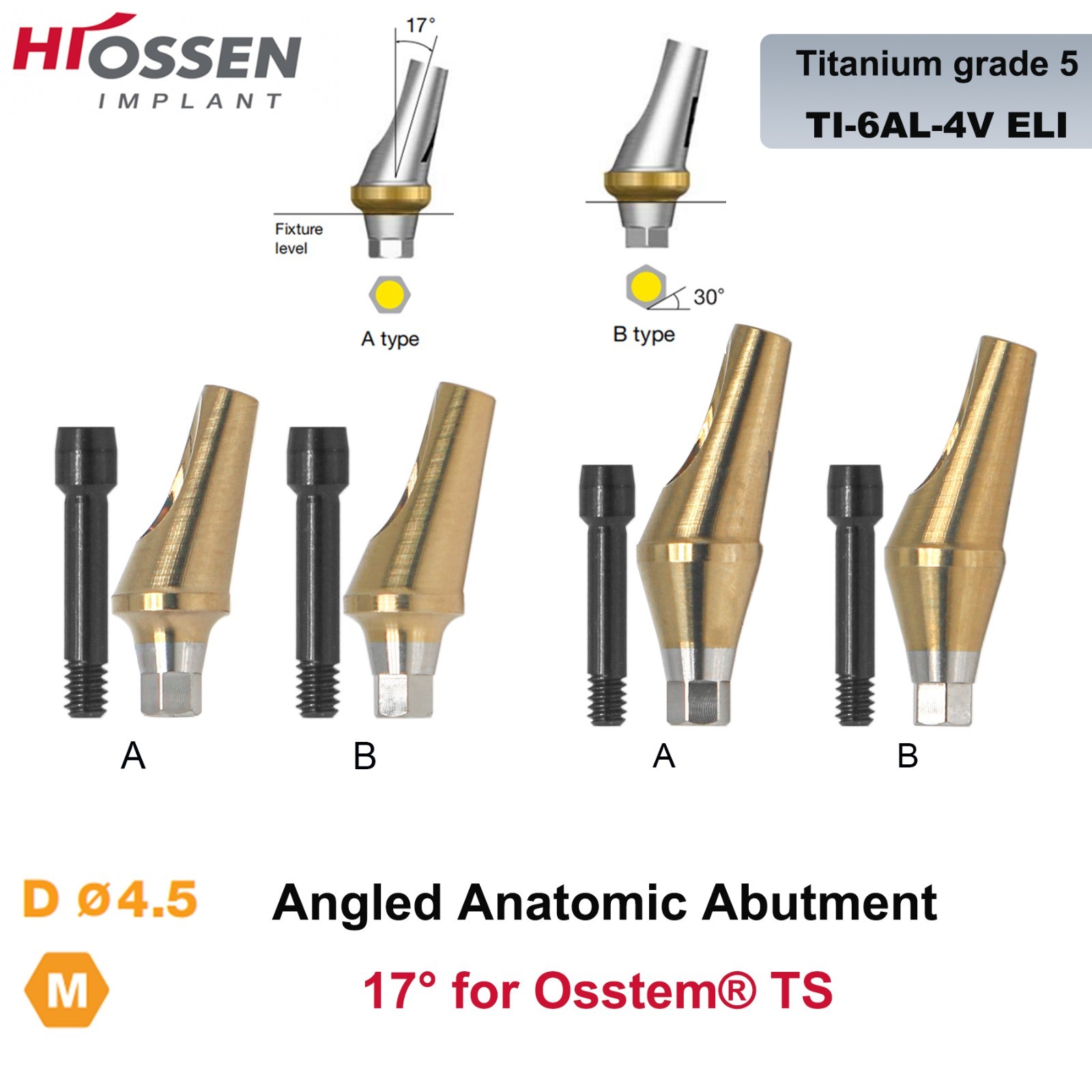 US 17° Dental Angled Anatomic Abutment Hiossen/Osstem TS Mini/Regular Platform