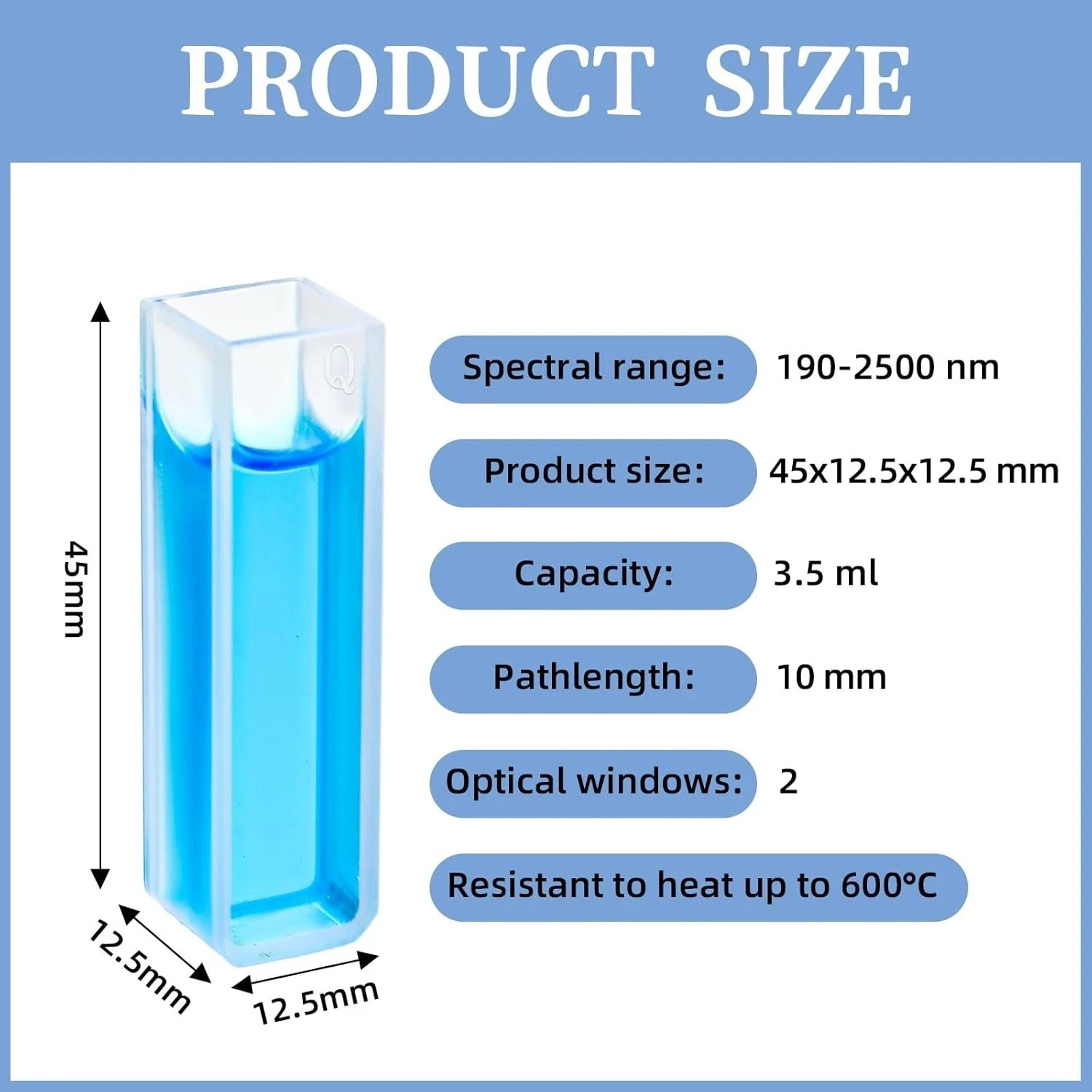 10mm Square UV Quartz Cuvettes 2-Pack, Sealable, 190-2500nm, 2 Clear Sides UVVIS