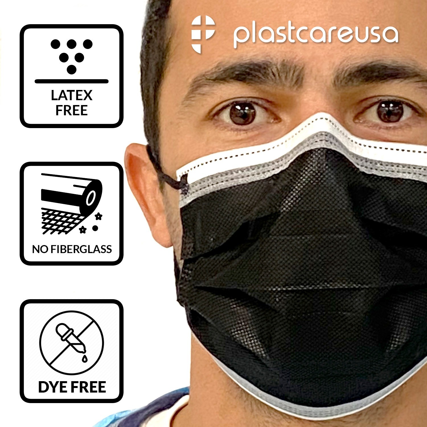50 4-Ply ASTM Level 3 Black White Stripe Surgical Medical Masks by PlastCare USA