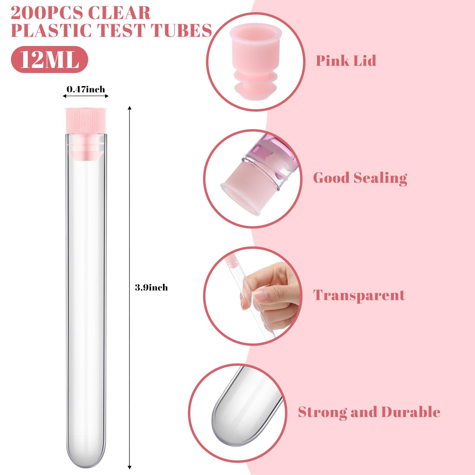 200 PCS 12ml Plastic Test Tubes 12x100mm Lab Scientific Birthday Party White