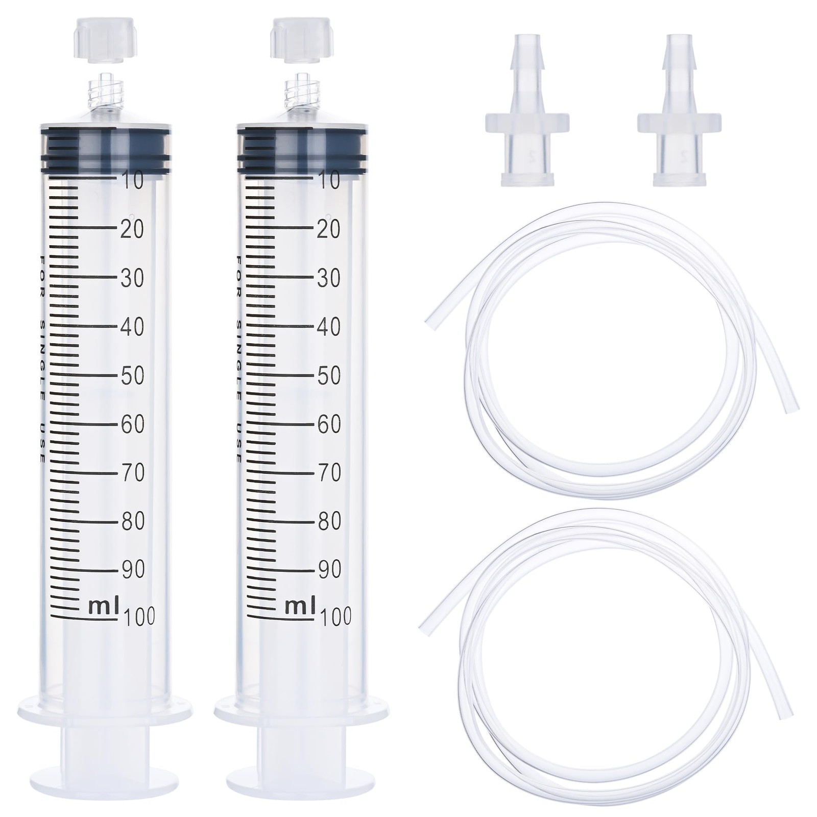 2 Pack 100ml Luer Lock Syringe with 39″ Tube, 100cc Large Plastic
