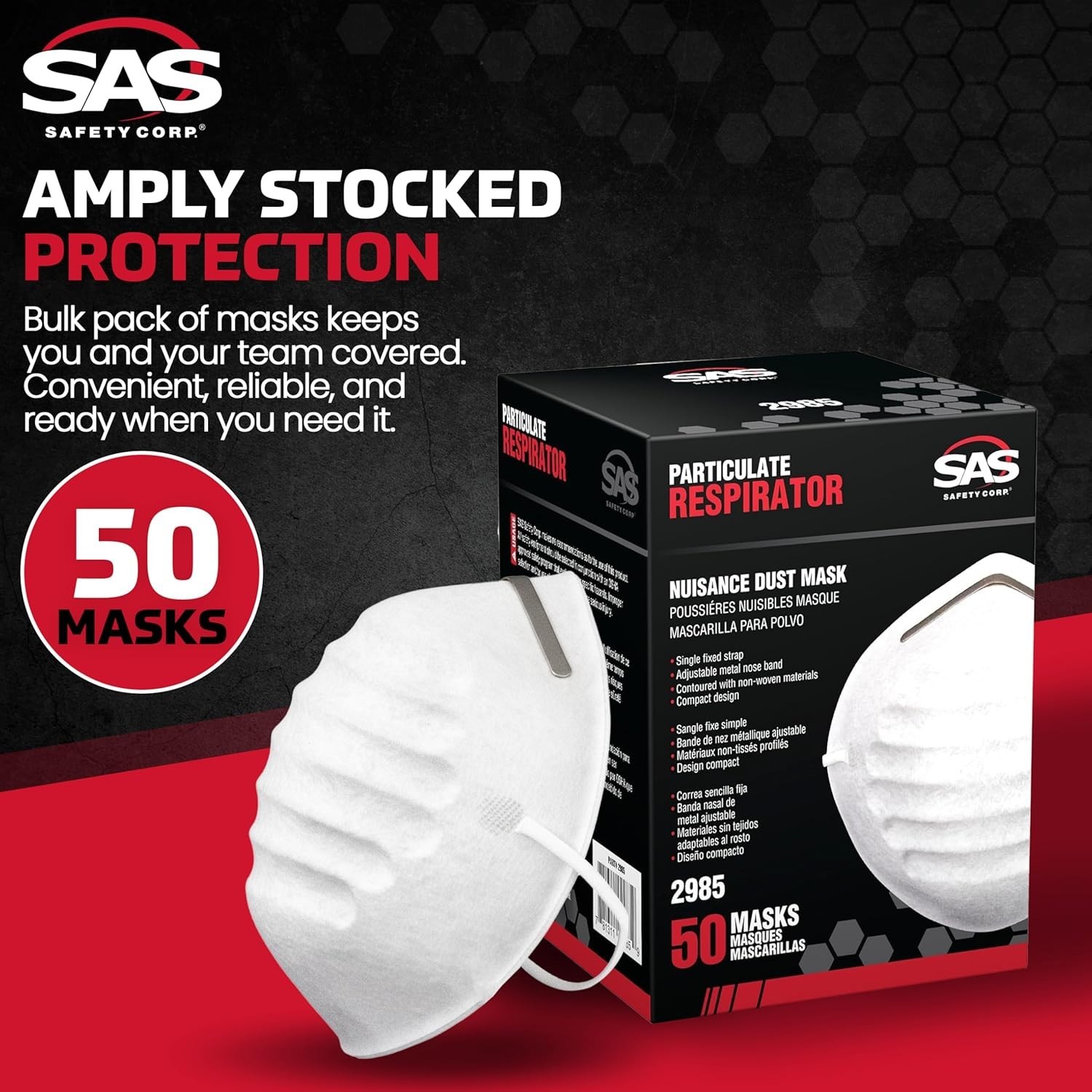 SAS Safety Nuisance Dust Mask 50 Pack Adjustable Respiratory Protection Masks