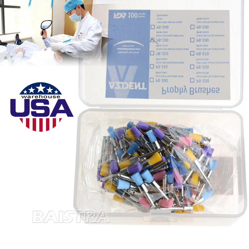 100X Dental Colorful Nylon Bowl Polishing Polisher Prophy Brush Flat Type Prophy