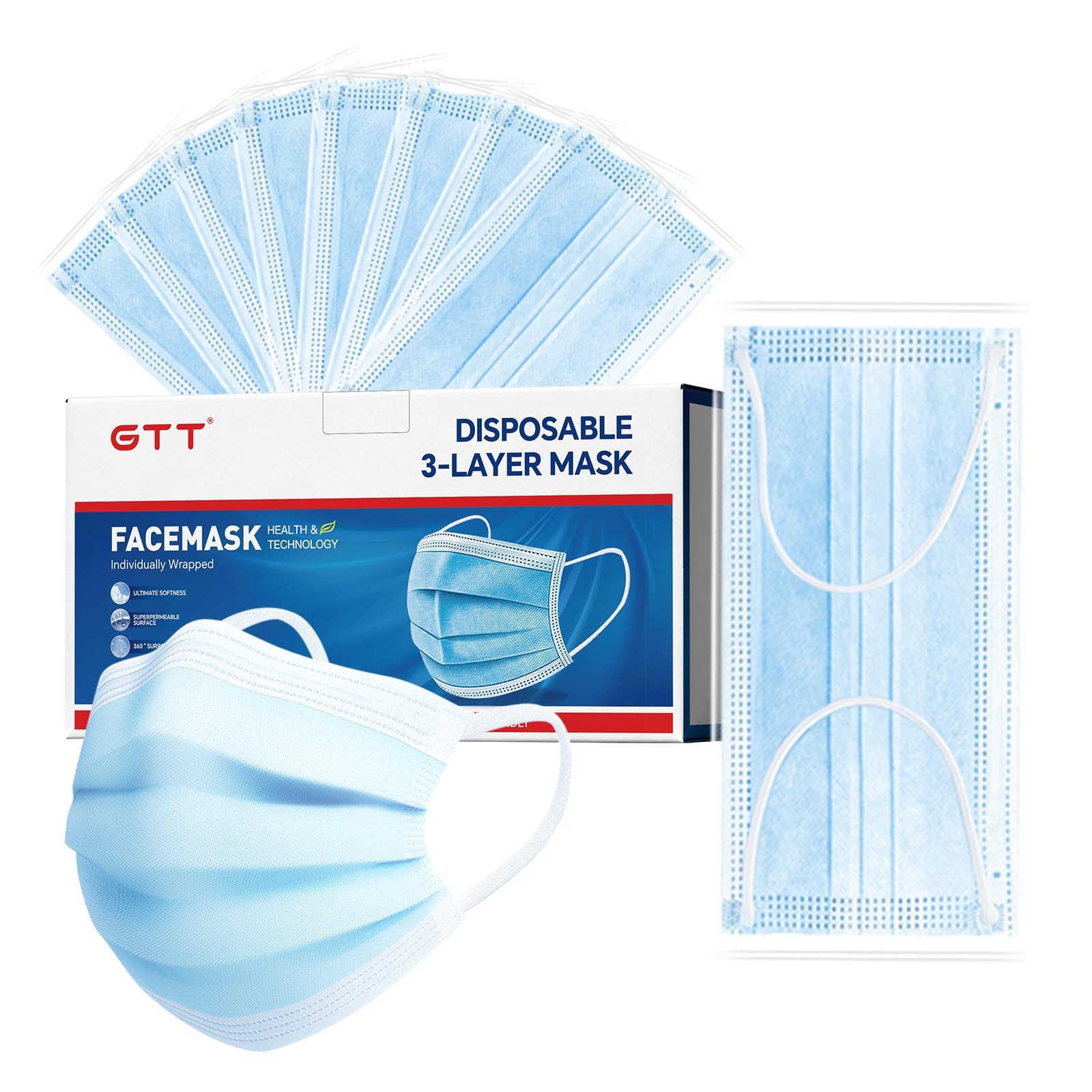 250PCS ASTM Level 3 Highly Protective 3 Layer with Ear Loops – Individual Pac…