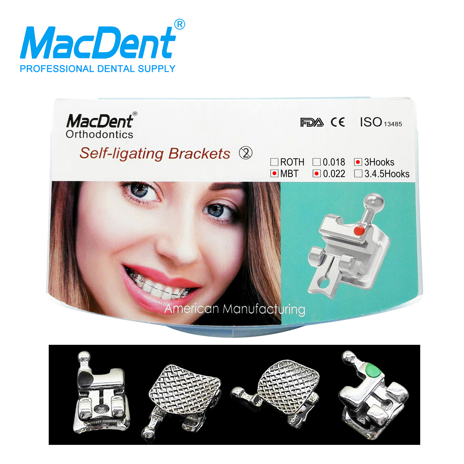 Dental Orthodontic Brackets Metal Self-ligating Ceramic Clear Crystal ALL Types