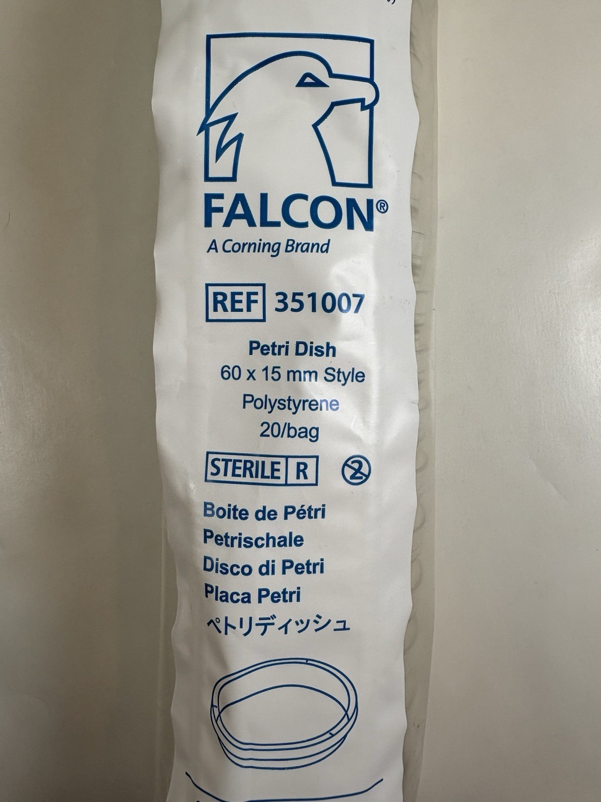 FALCON Petri Dish 60x15mm Polystyrene 20 Count Sterile Ref 351007