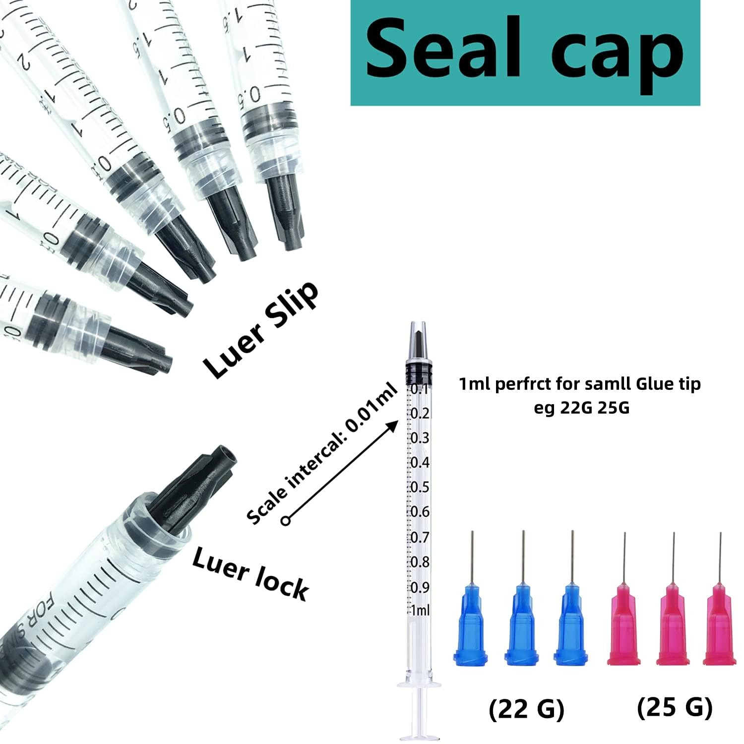 30 Pack 1Ml, 3Ml, 5Ml, 10Ml, 20Ml Glue Measuring Dispenser With14Ga,16Ga, 18Ga,