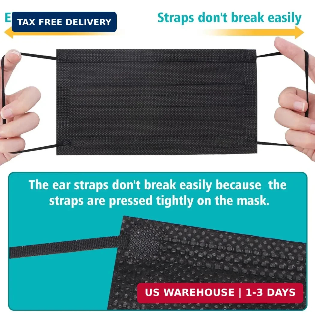ZTANPS 50PCS Disposable Face Masks, Black Masks, 3 Layer Protection Black Dispos