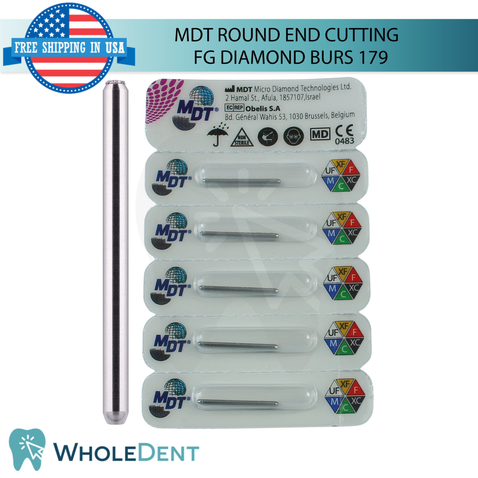 Dental MDT Round End Cutting 179 FG Diamond Burs Detailed Shaping L21.0mm Tool