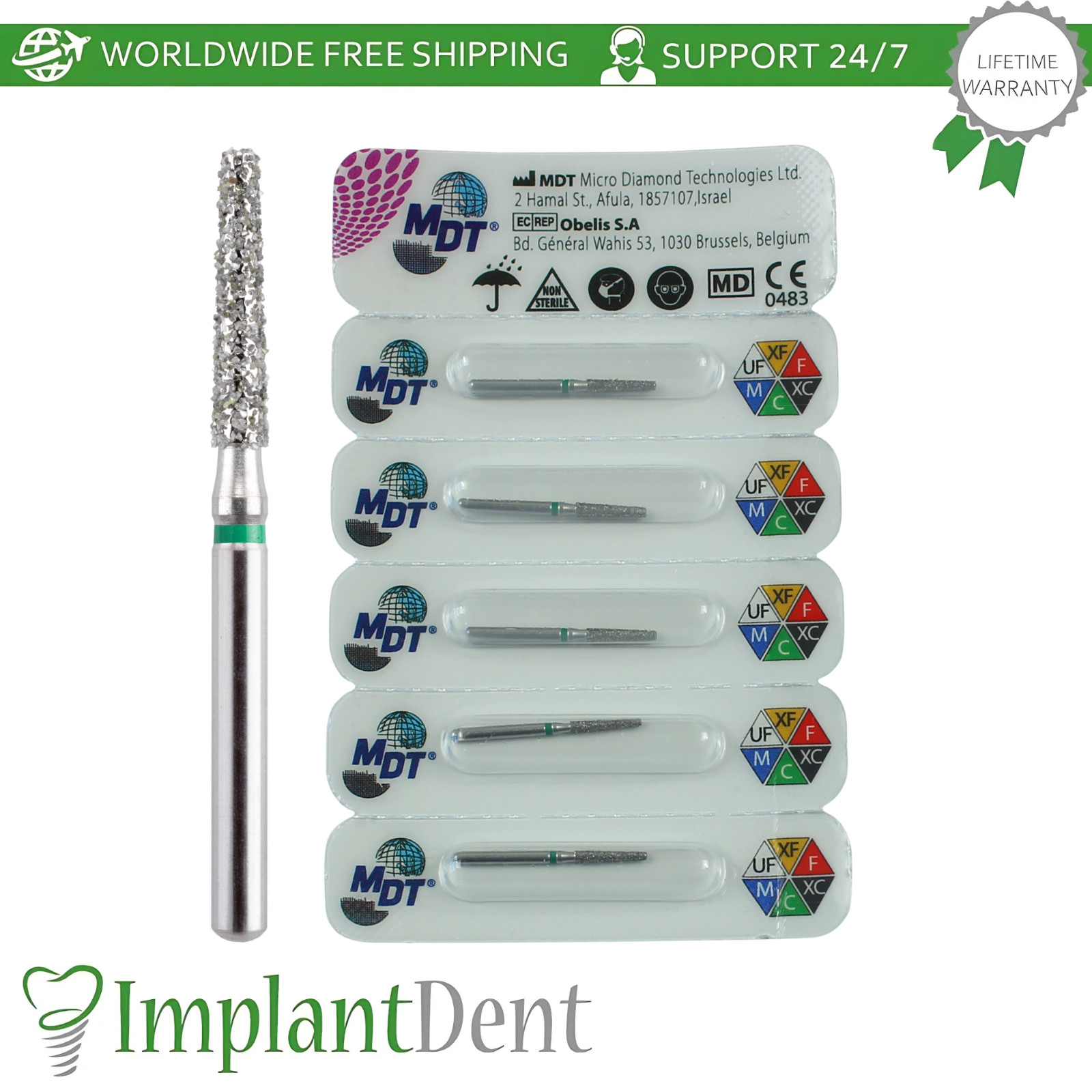 Dental MDT Flat End Taper FG Diamond Burs 172 Crown Preparation Detailed Shaping