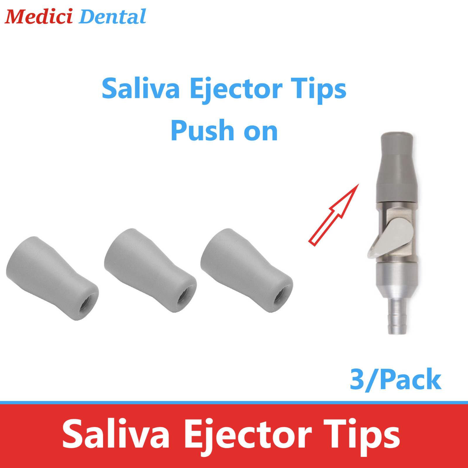 Dental Saliva Ejector Tips Push on, Gray, 3/Pk Push on Screw on Autoclavable Tip