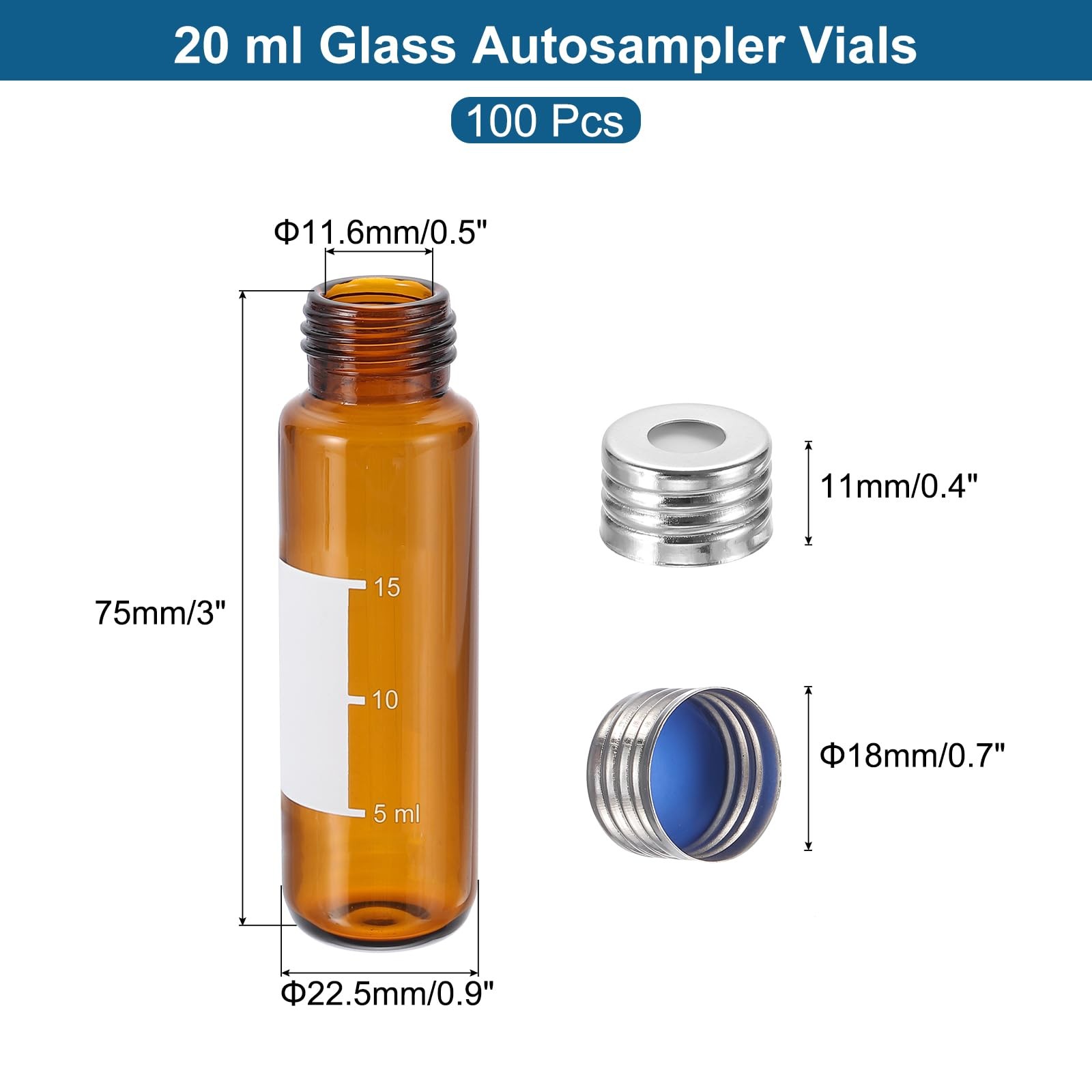 Headspace Vial, 100 Pack 20ml Borosilicate Glass Screw Top Precision Thread V…
