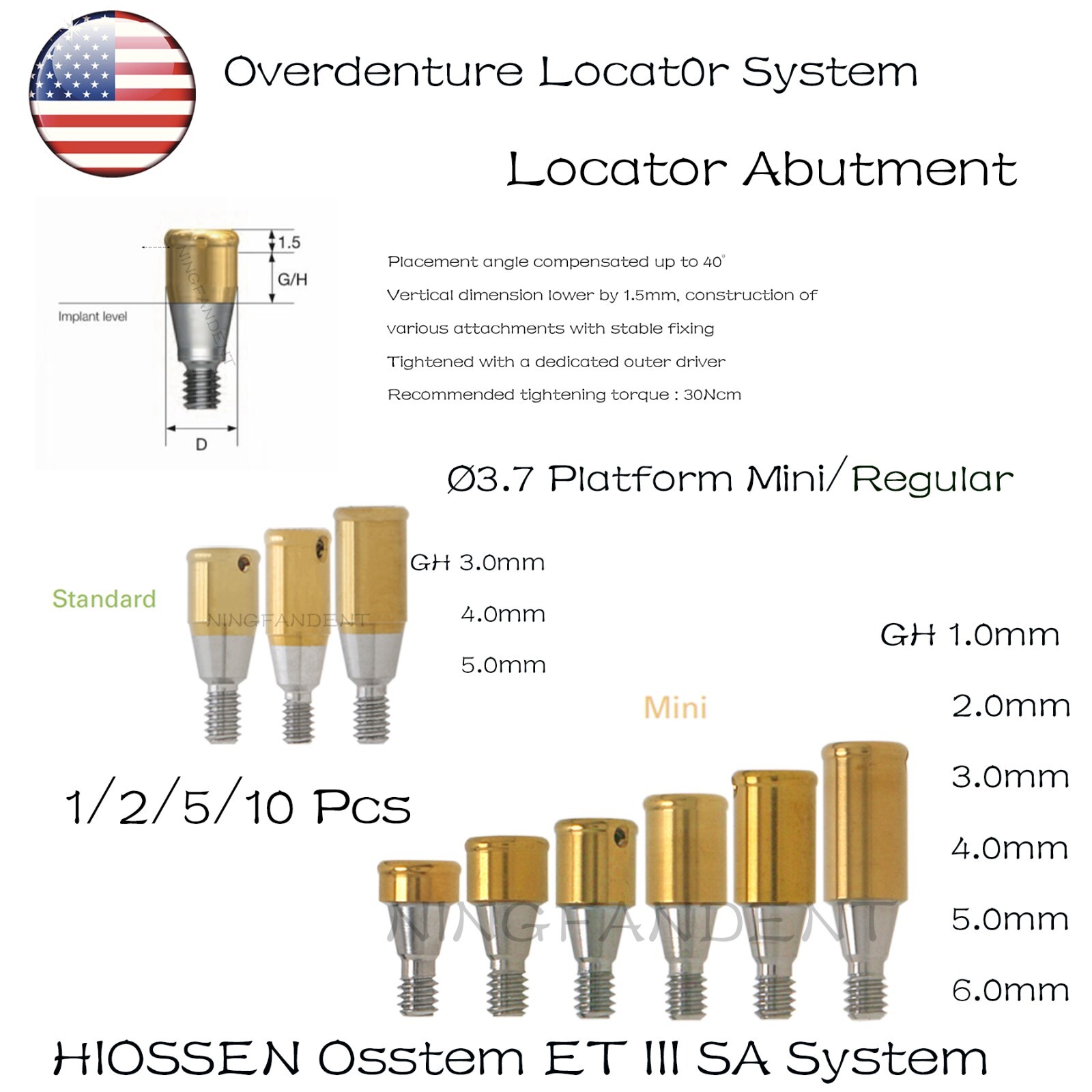 US Implant Locator Abutment & Retention Caps For Hiossen ET III Mini/Standard