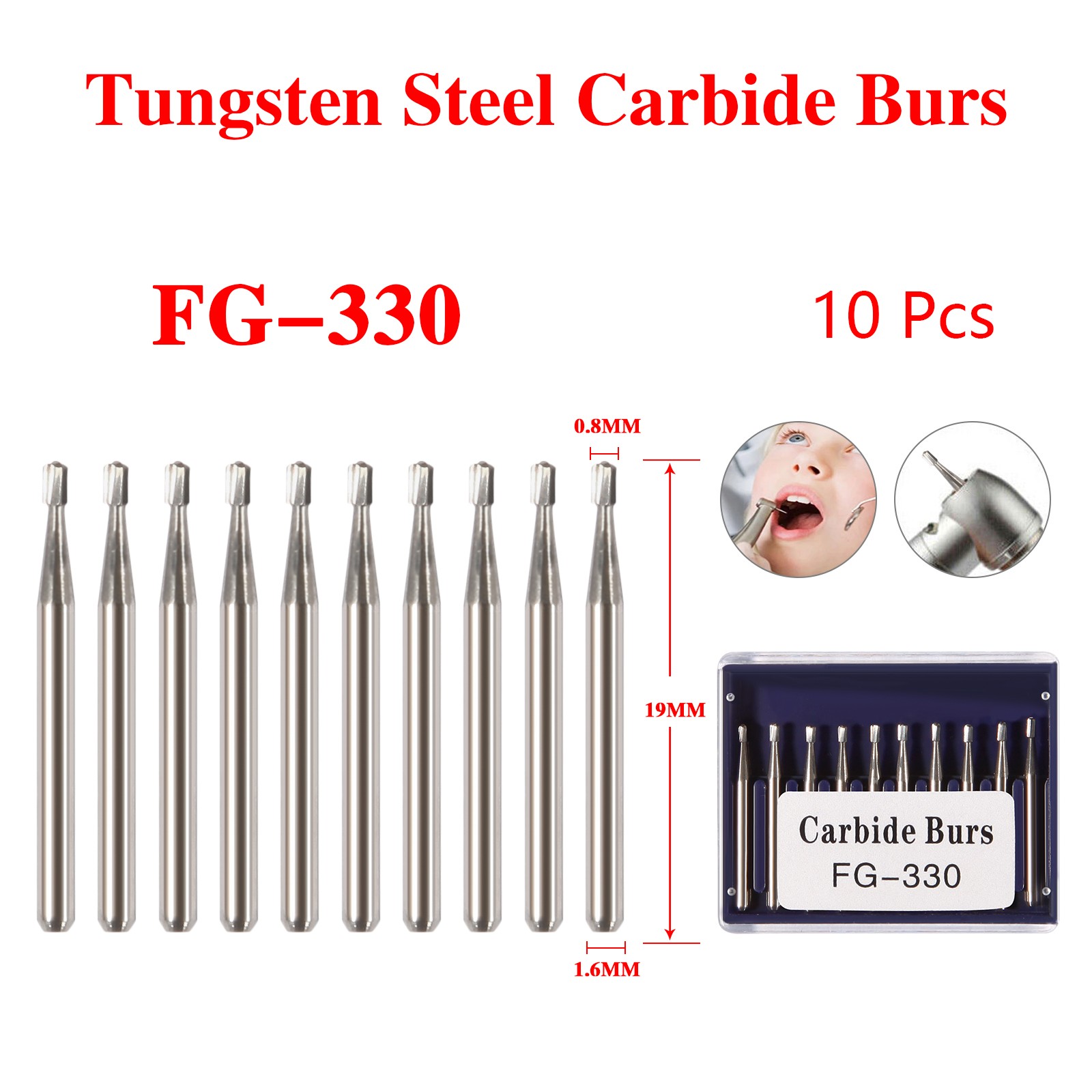 Dental Drill Bits Tungsten Carbide Burs Round Head HP/RA/FG Dentist Tools 5/6/10