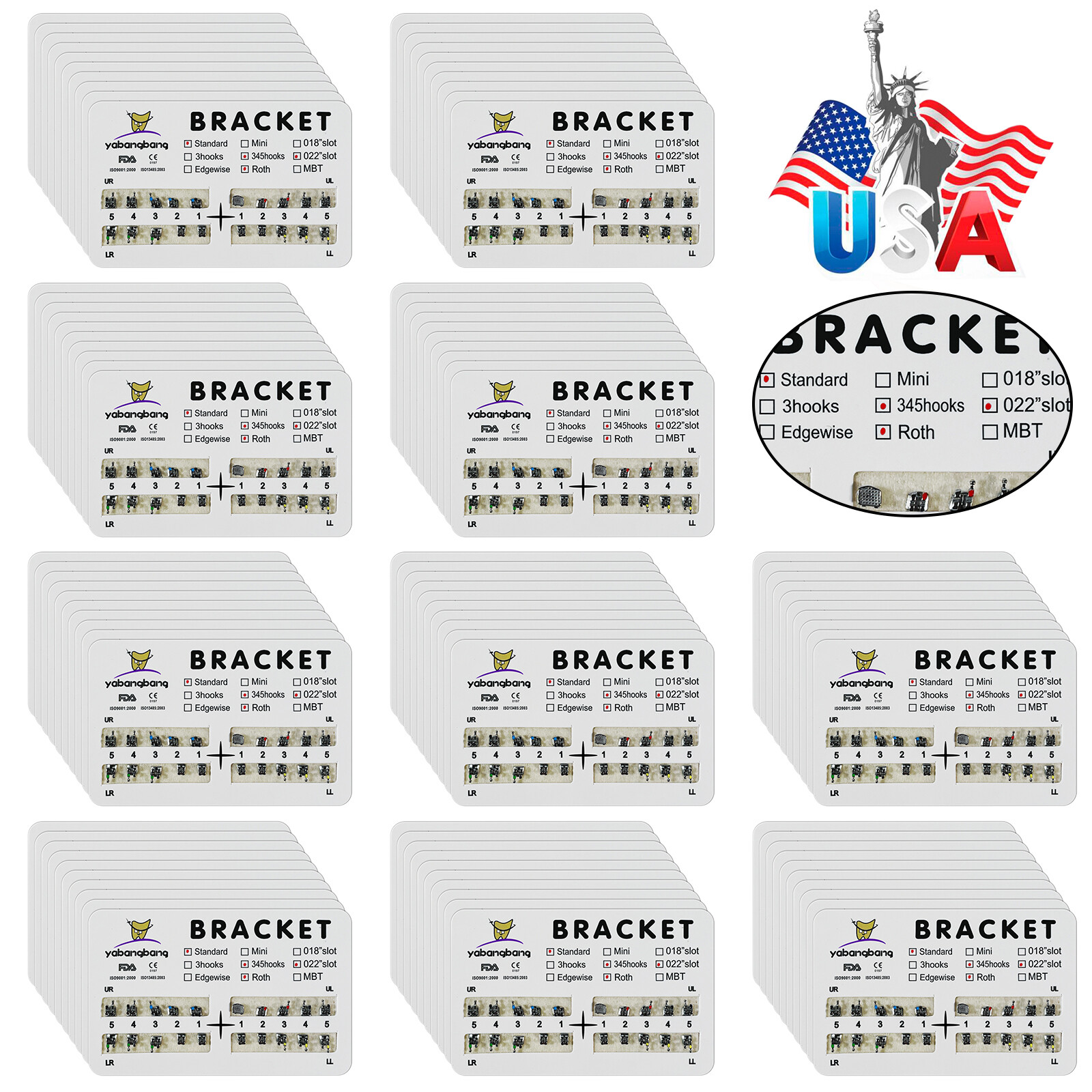 10-200 Packs Dental Orthodontic Brackets Brace Standard Roth.022 Hooks 3 4 5