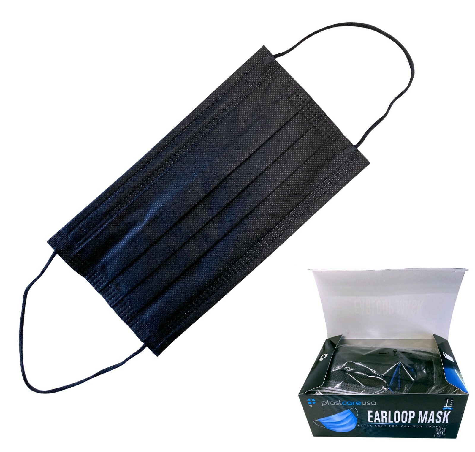 Black ASTM Level 1 3-Ply Disposable Medical Surgical Face Masks