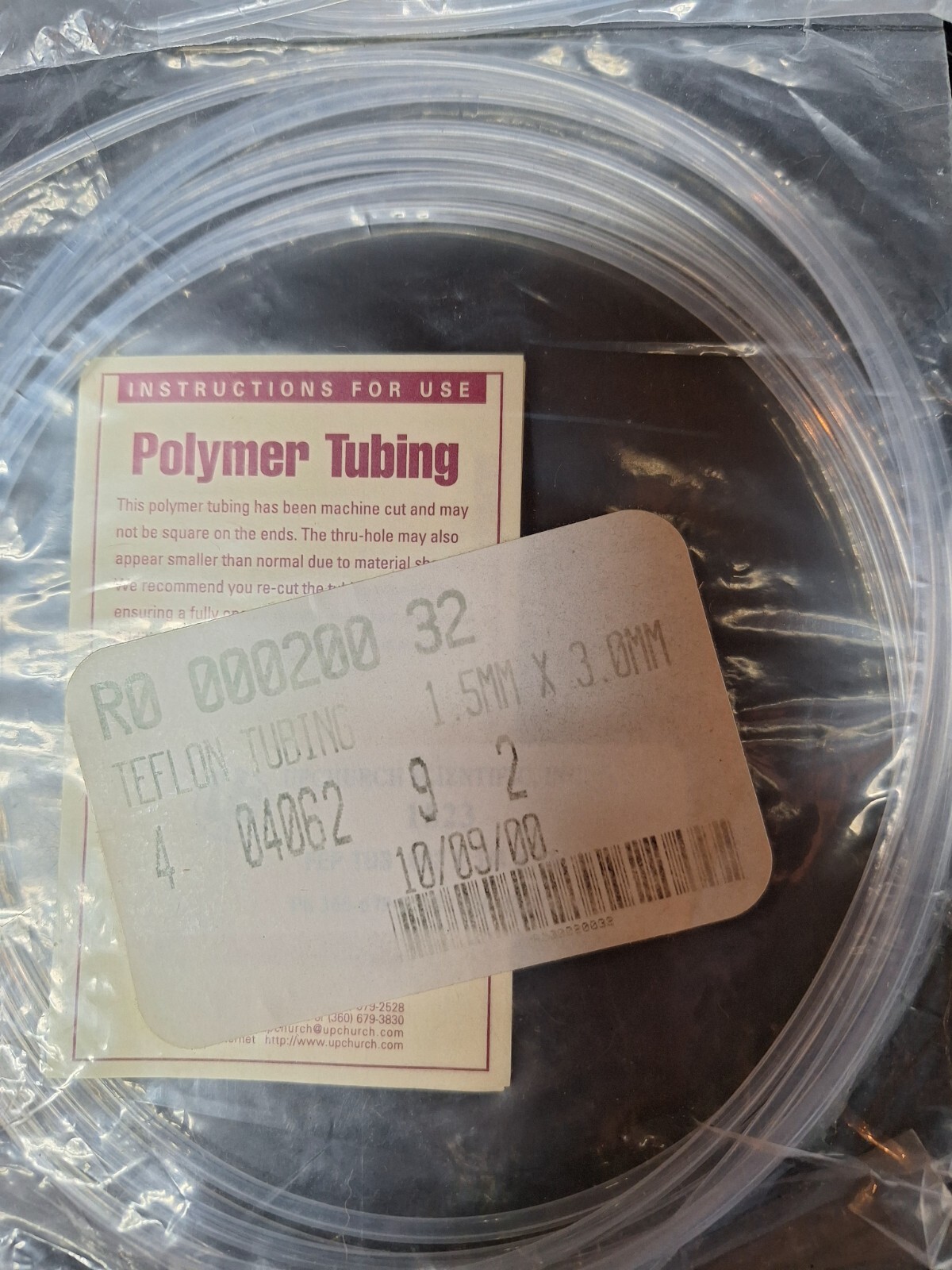 Lot Of Varian Teflon Tubing 1.5mm X 3.0mm Part # R000020032 Unknown Length