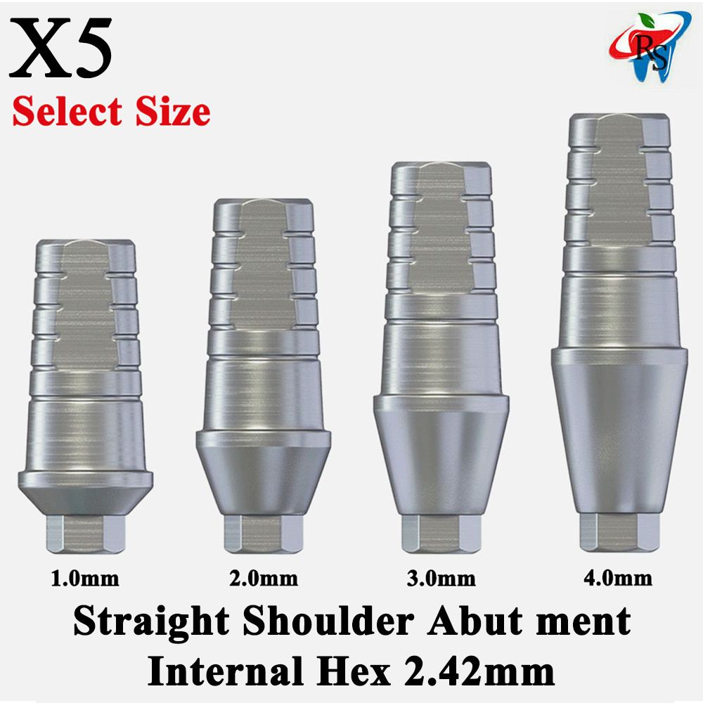 5x Dental Fixture Straight Shoulder Adapter Head Int Hex 2.42mm 1-4 Titanium