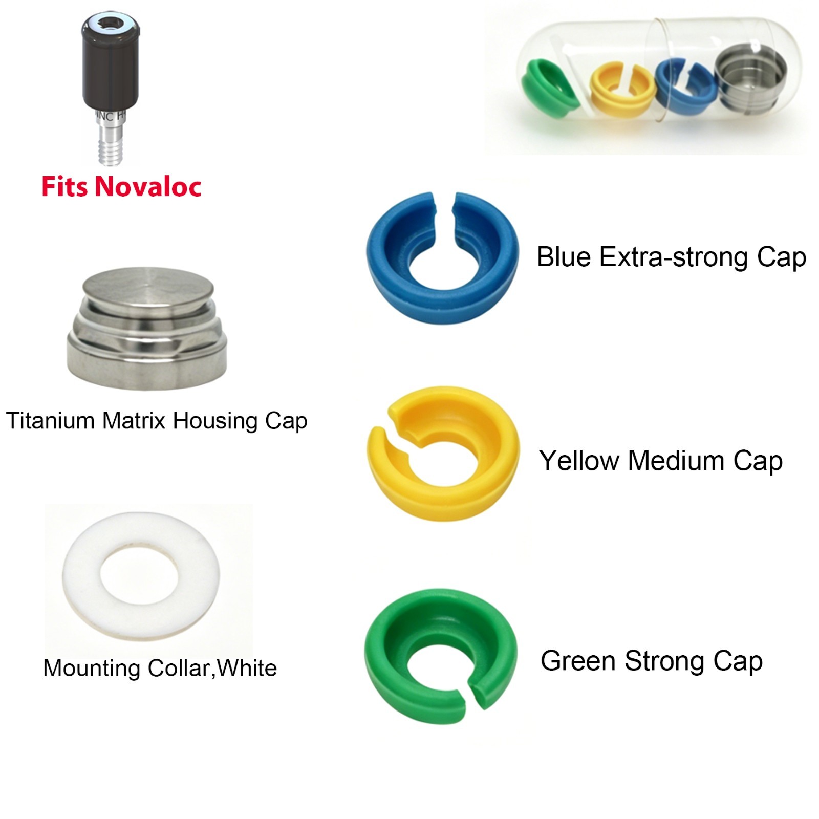 Dental Novaloc Retention Cap Kit Peek Matrix Inserts Mounting Demounting Tool