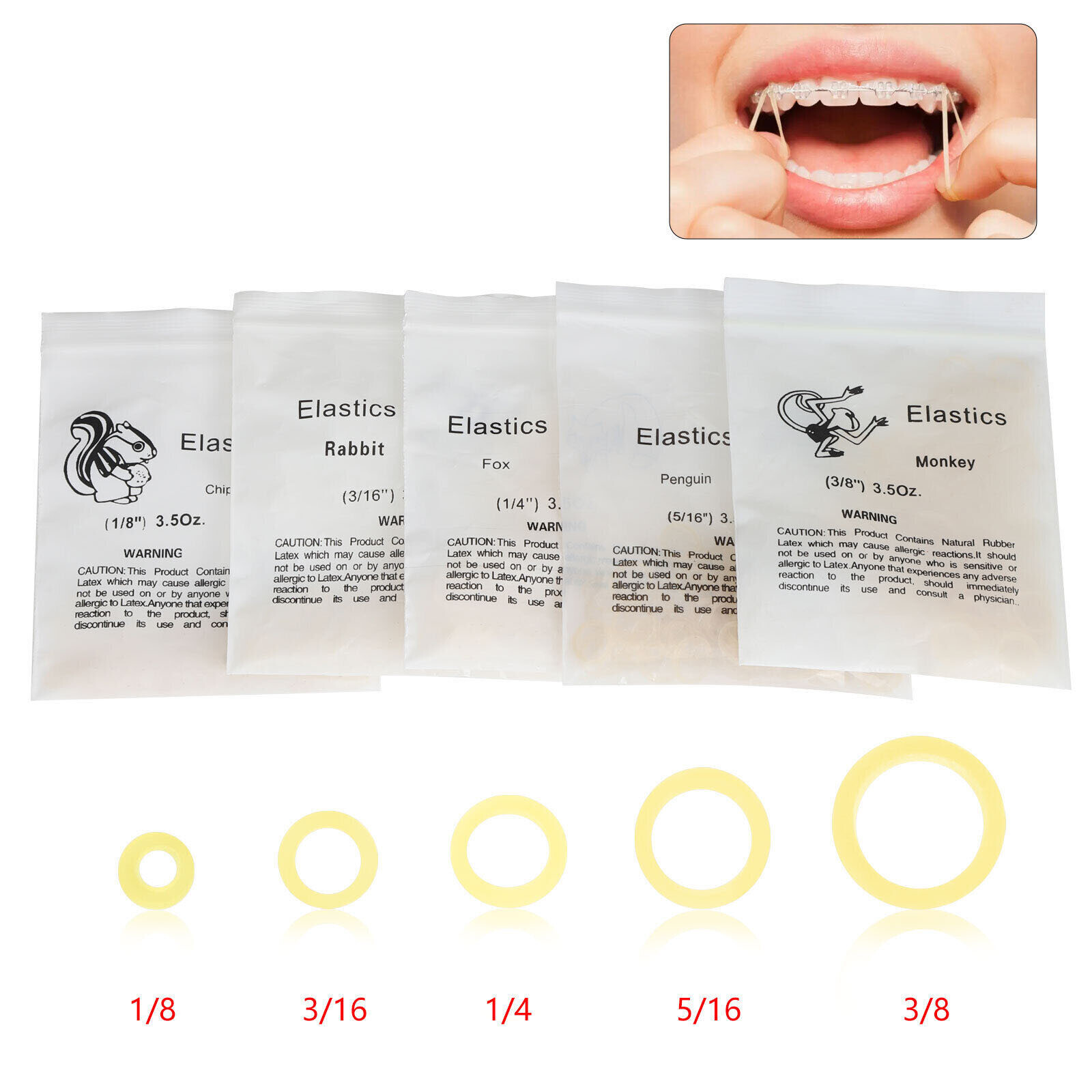 Dental Orthodontic Elastics Latex Braces Orthodontic Rubber Bands 3.5,5.0,6.5 OZ