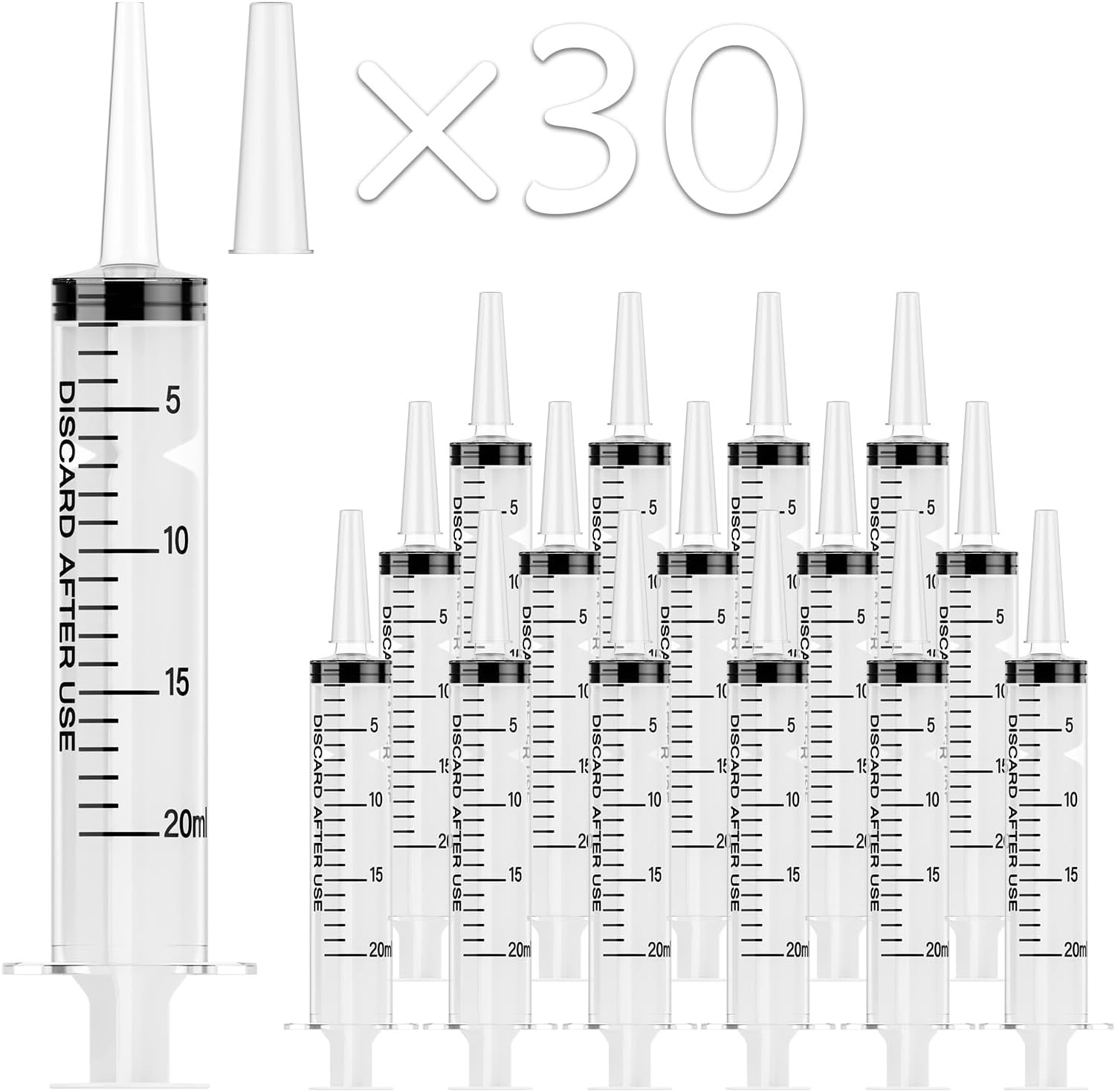 30 Pack 20Ml Syringes, Plastic Syringes with Catheter Tip and Cap, Individually