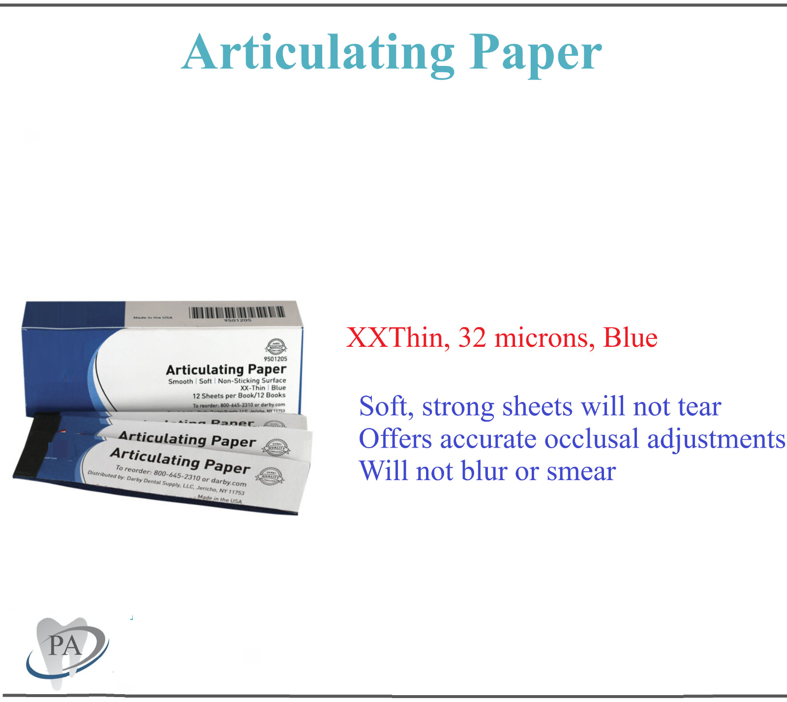 Dental Articulating Paper Double Sided Strips Blue/Red, Horseshoe, XThick, USA