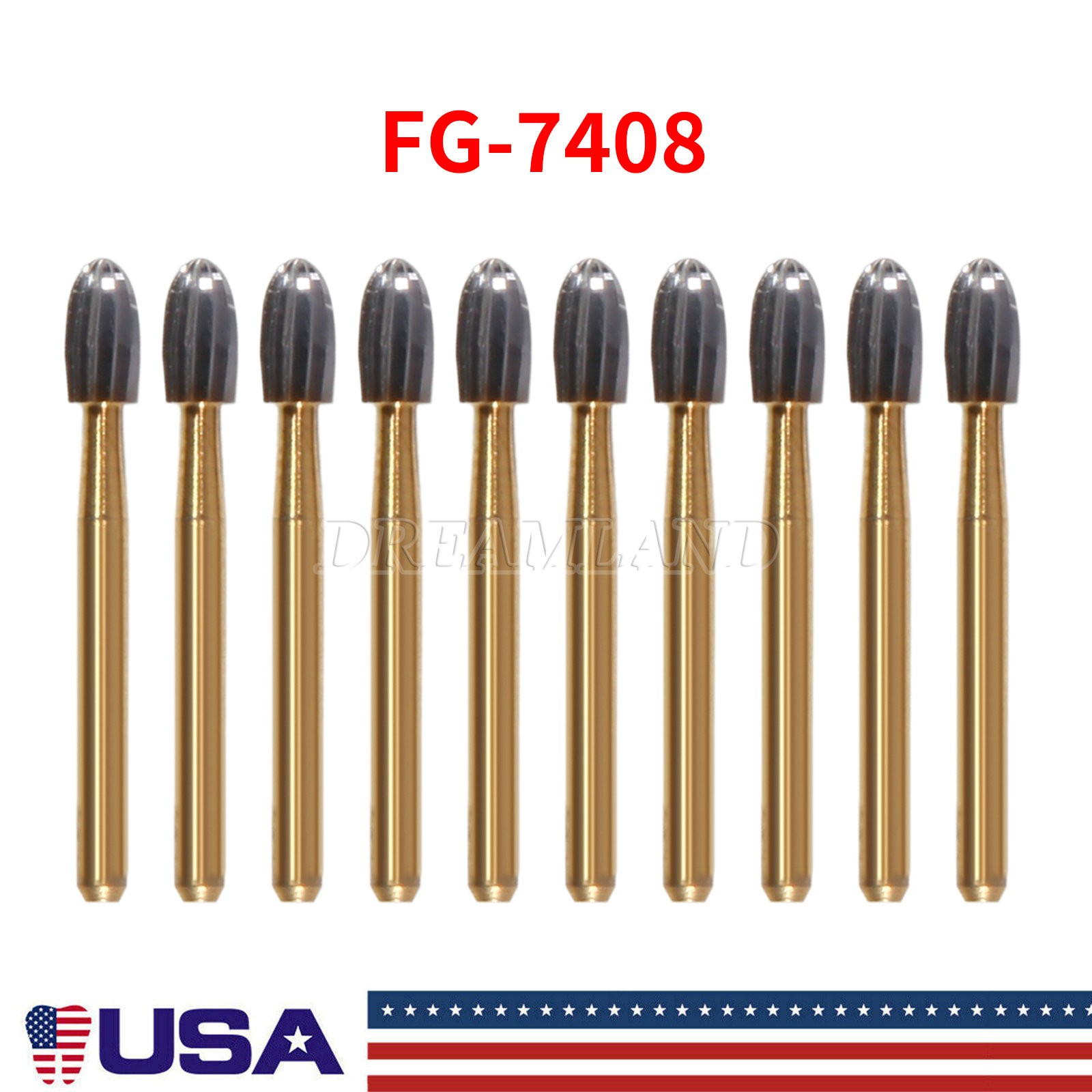 10*Tungsten Carbide Gold Burs Trimming Finishing FG7901 /7902/ 7406 /7408 Dental
