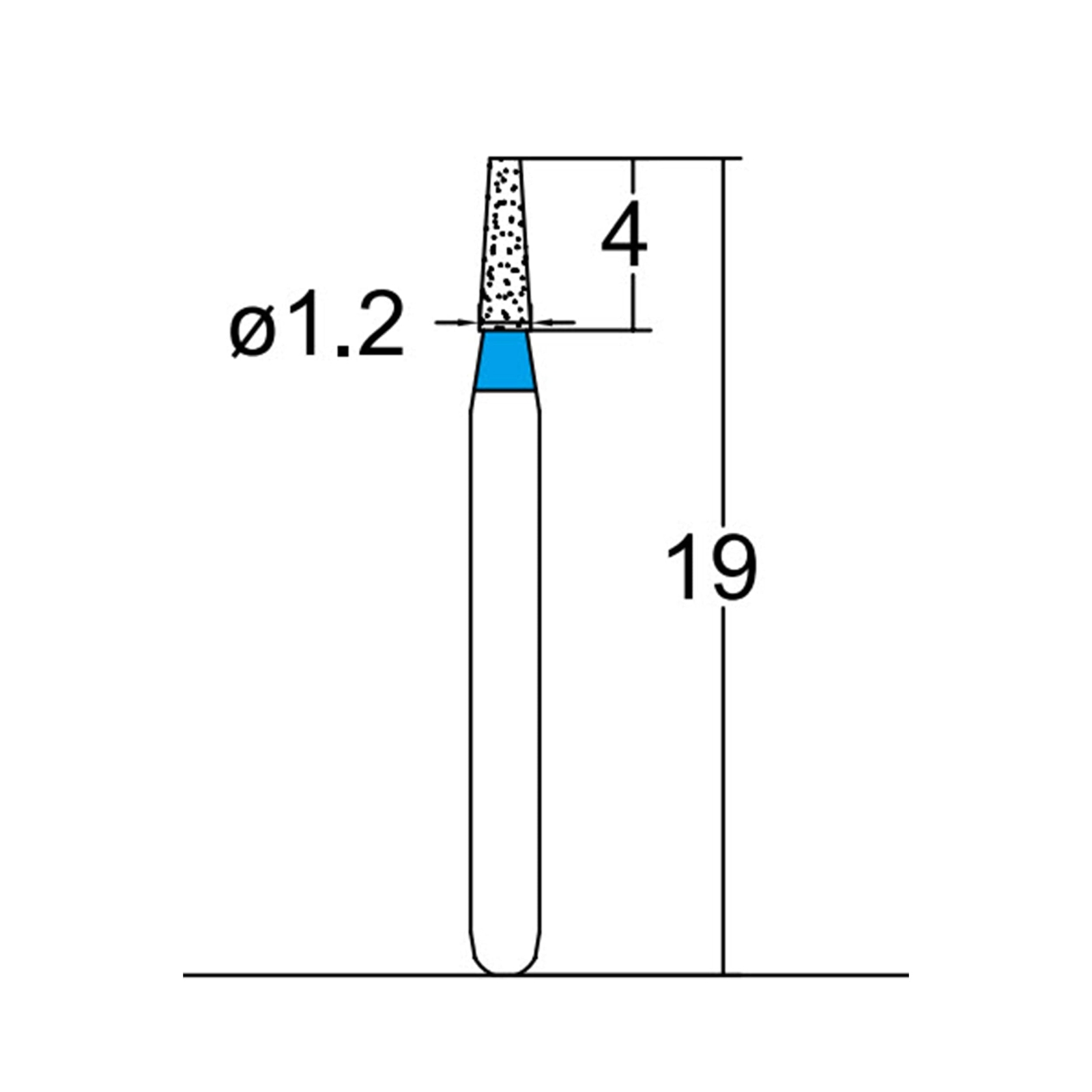 Conical, Truncated 1.2 mm Dia. Medium Grit Diamond Dental Bur 25 Pcs. 168.12M2
