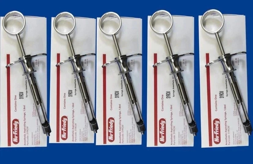 Lot of 5 Hu‑Friedy CW Style Aspirating Syringes – Dental 1.8ml Stainless Steel