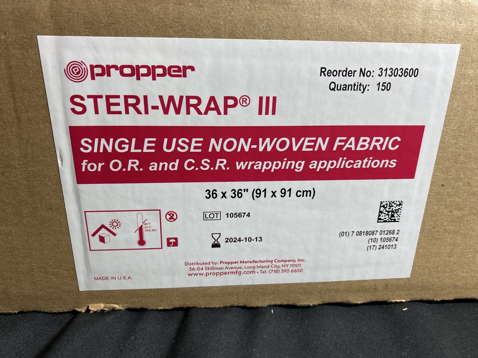 PROPPER 36×36″ Single Use Non-Woven Fabric Steri-Wrap III 31303600 (150/Case)