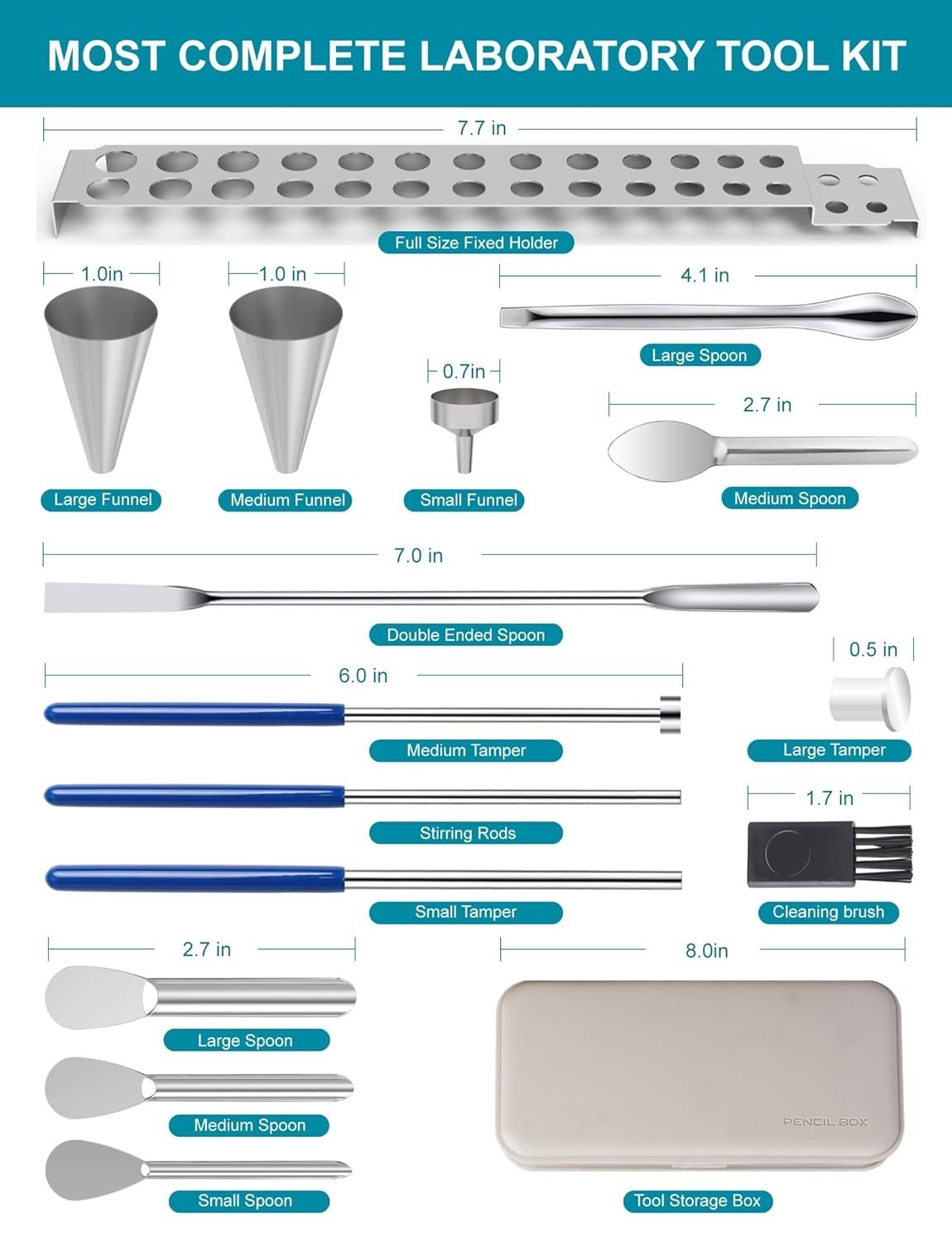 16 Piece Lab Filling Tools Kit with Funnels and Scoops for Powder Transfer and