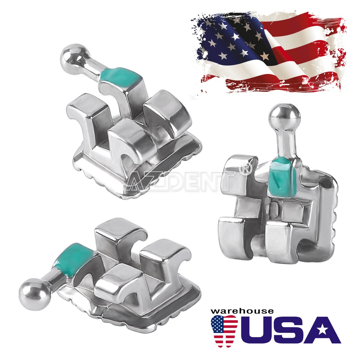 50 Sets AZDENT Dental Orthodontic MIM Monoblock Brackets Brace Roth.022 345 HOOK