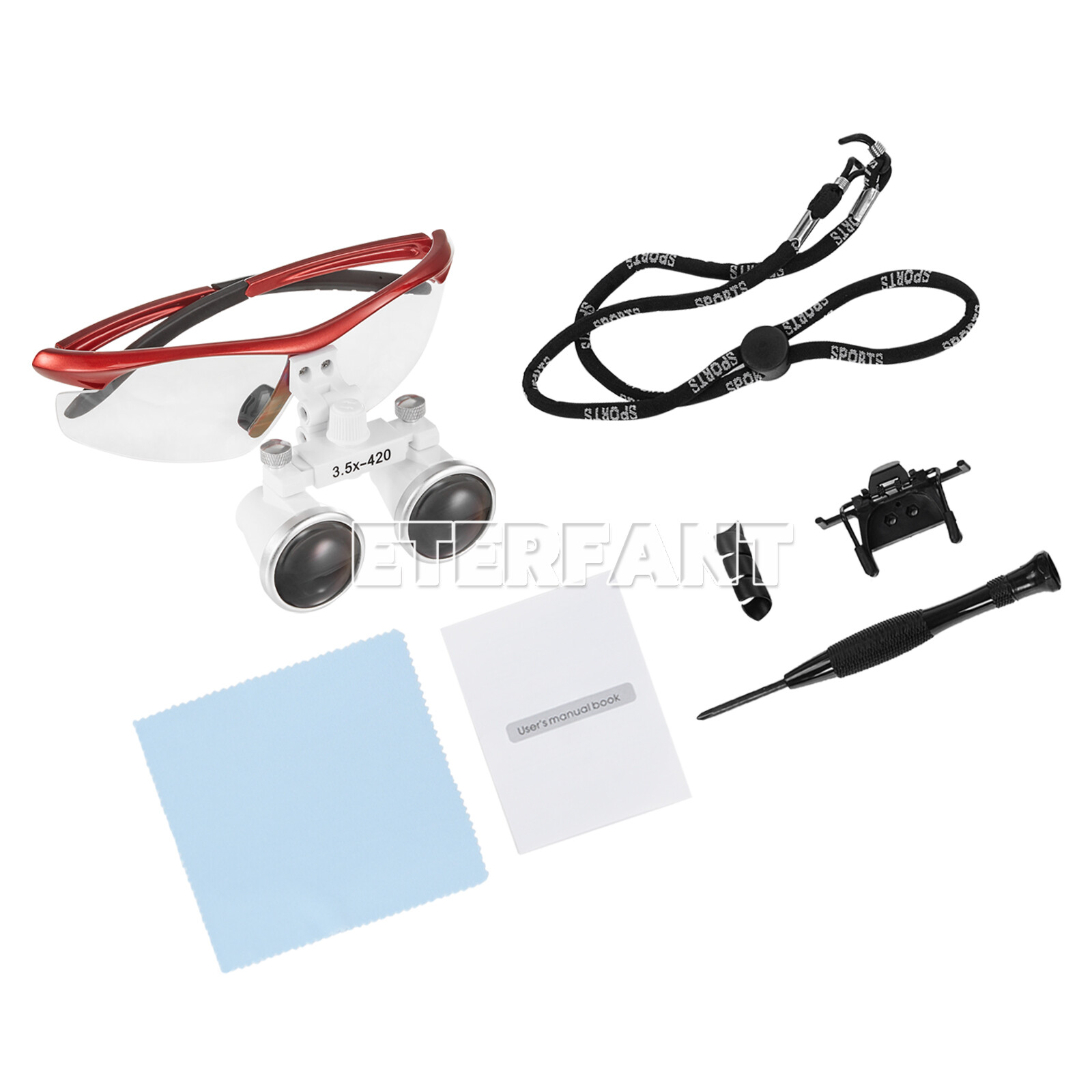 ETERFANT 3.5X Dental Surgical Binocular Loupes Glass Optical Lens Magnifier Red