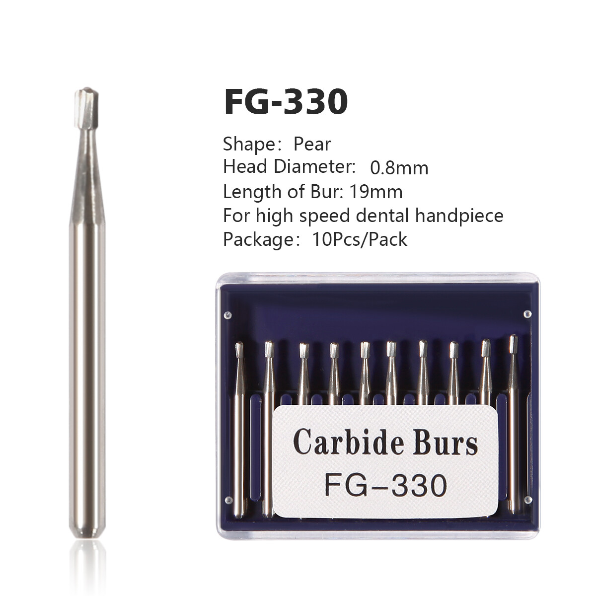 Dental Midwest Friction Grip FG #330 Pear Shaped Carbide Bur 100/Pk