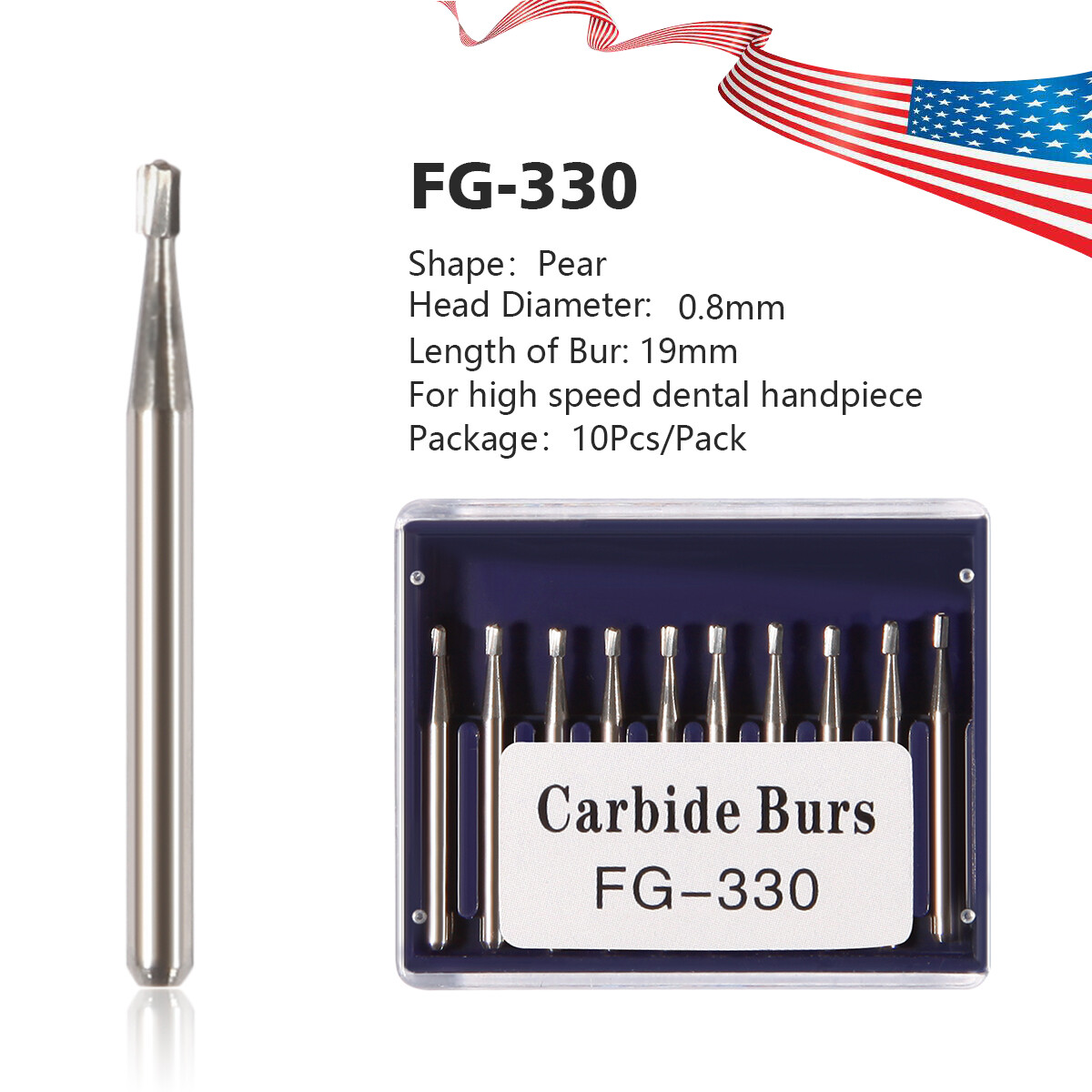 10-100PCS Dental Tungsten Carbide Steel Burs FG-330 for High Speed Handpiece