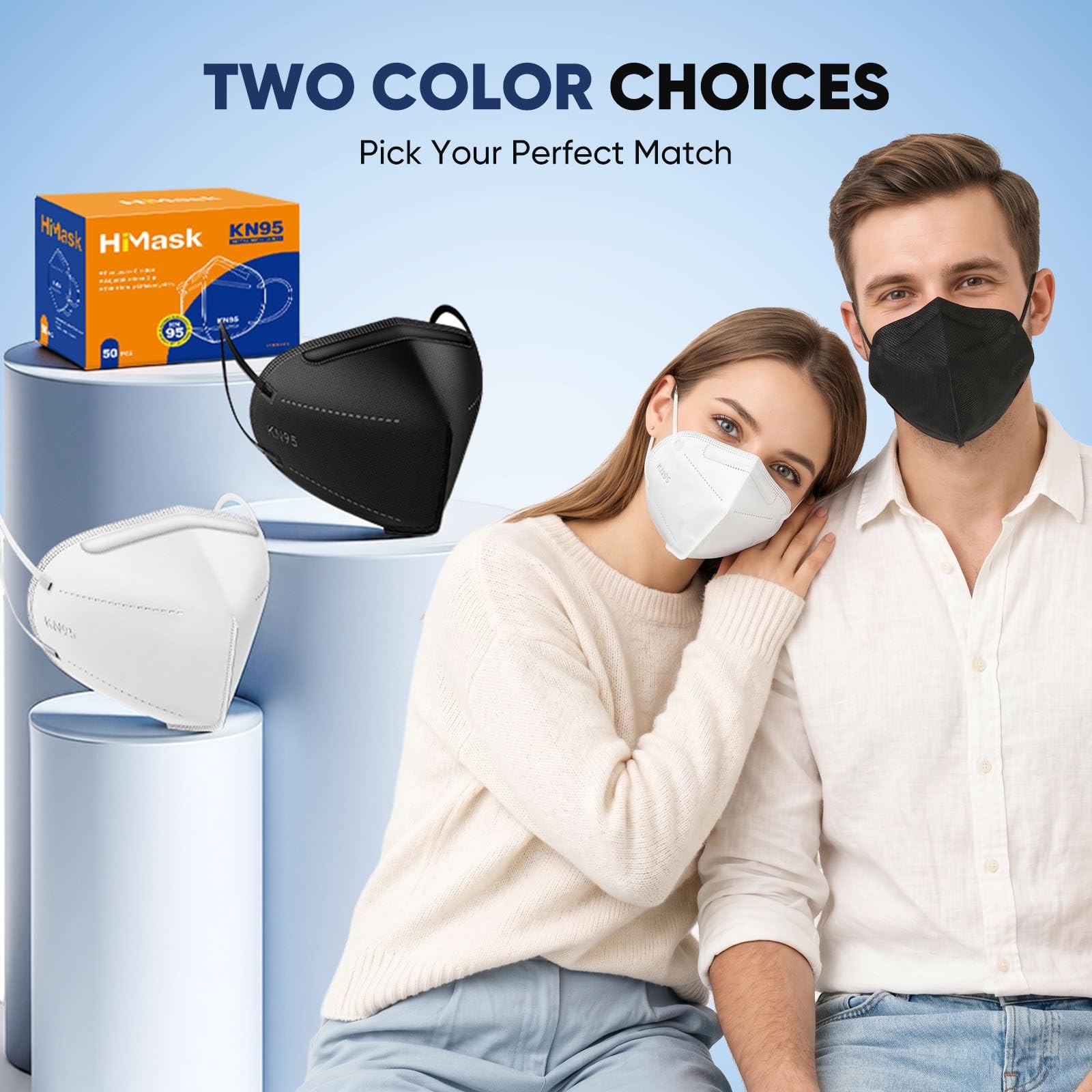 KN95 50 Pack Individually Wrapped 5-Layer Disposable Black
