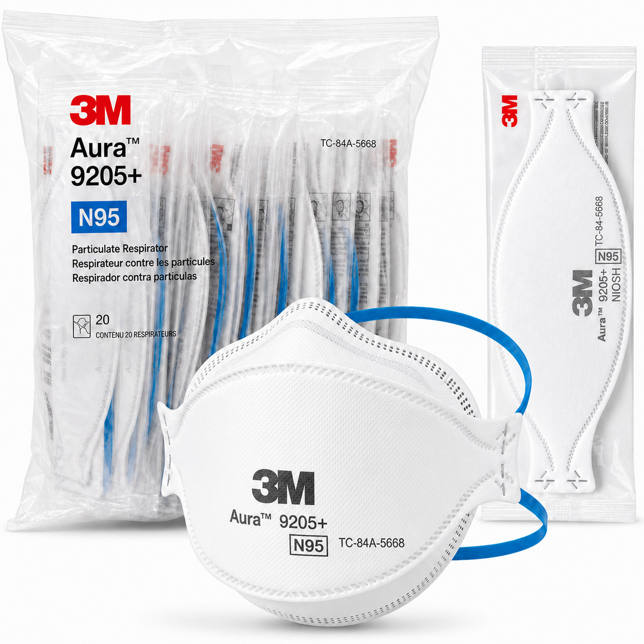 3M Aura 9205+ N95 Face Mask Respirator 20pc pack