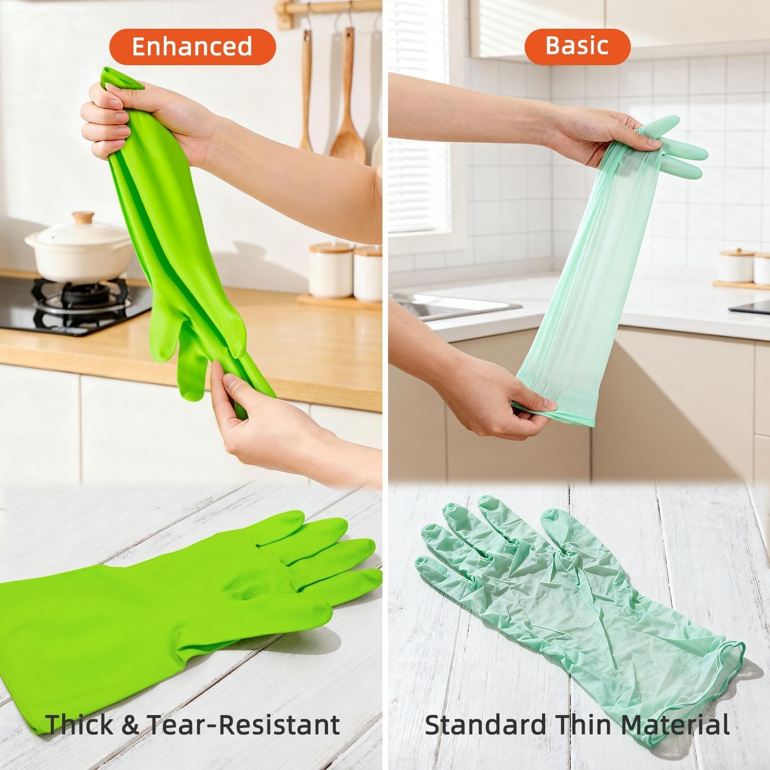 Cleanbear Reusable Nitrile Cleaning Gloves, 3 Pairs, 12 In, Latex Free