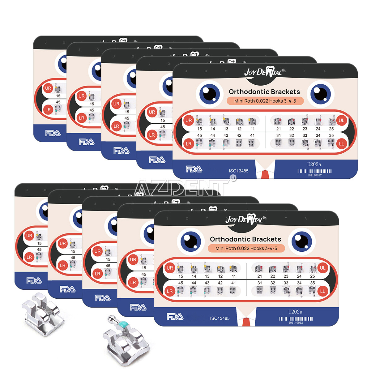 10 Packs AZDENT Dental Orthodontic Brackets Braces Metal Mini Roth.022 Hooks 345