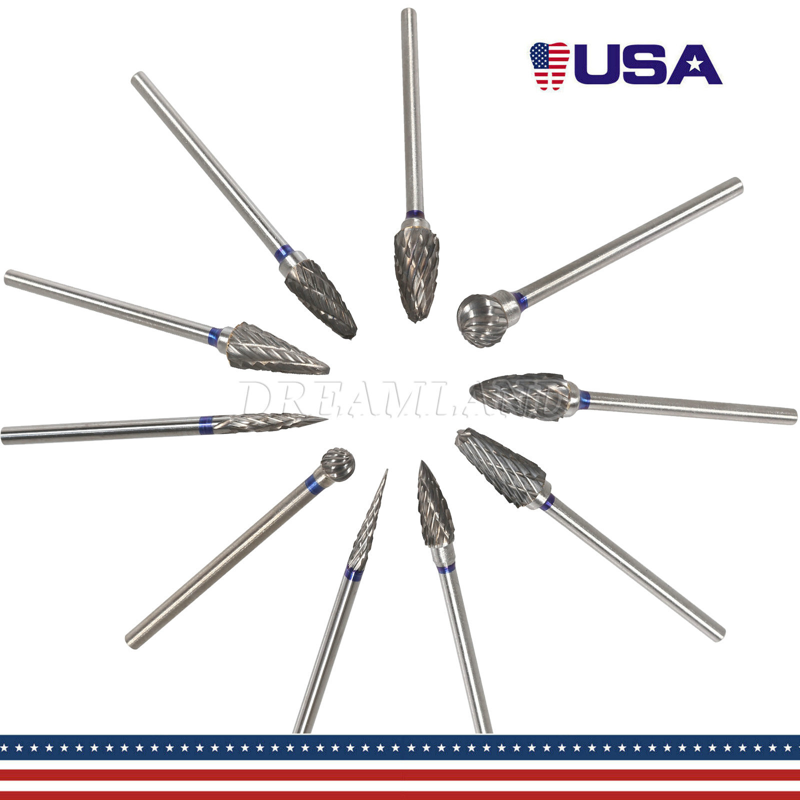 Dental Lab Polishing Drills Tungsten Steel Carbide Burs 2.35MM Medium Cross Cut