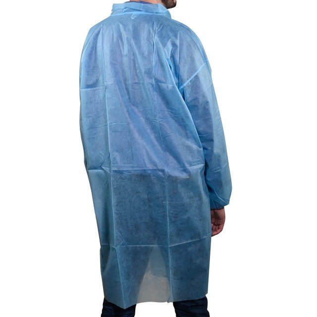 Umbo H243B/XL Box of 30 XL Hook & Loop Polypropylene Disposable Lab Coat Blue