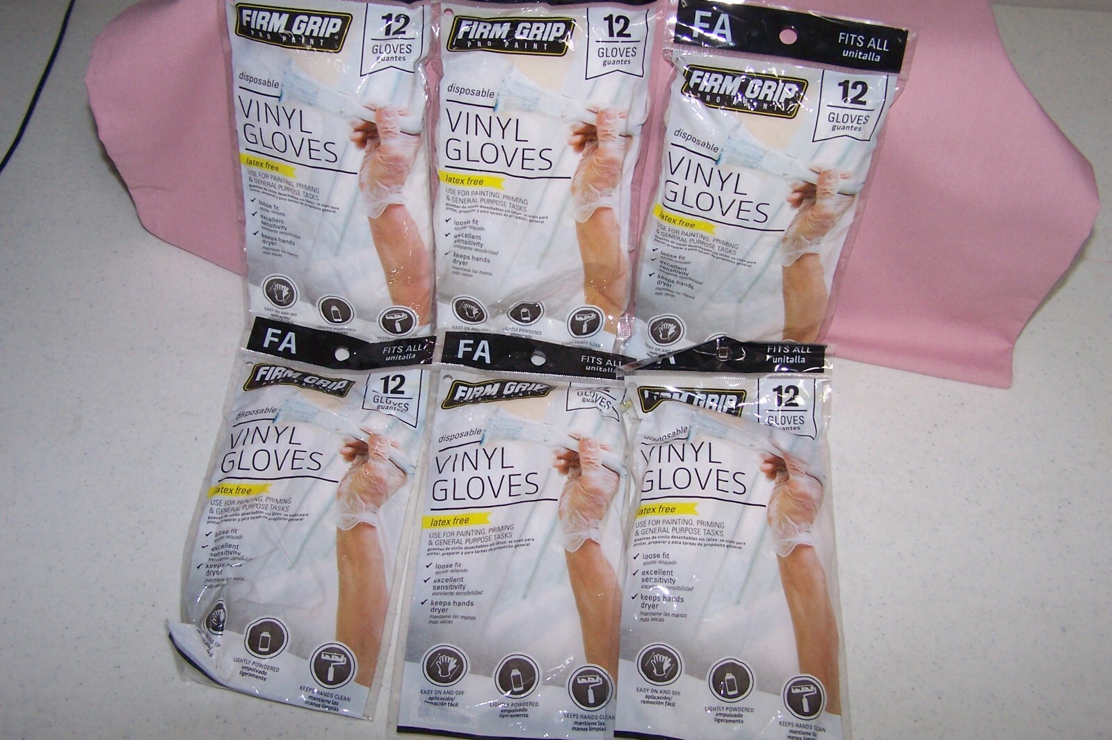 (6) FIRM GRIP Pro Paint Disposable Vinyl Gloves 12 Gloves in Each Pack NEW Packs